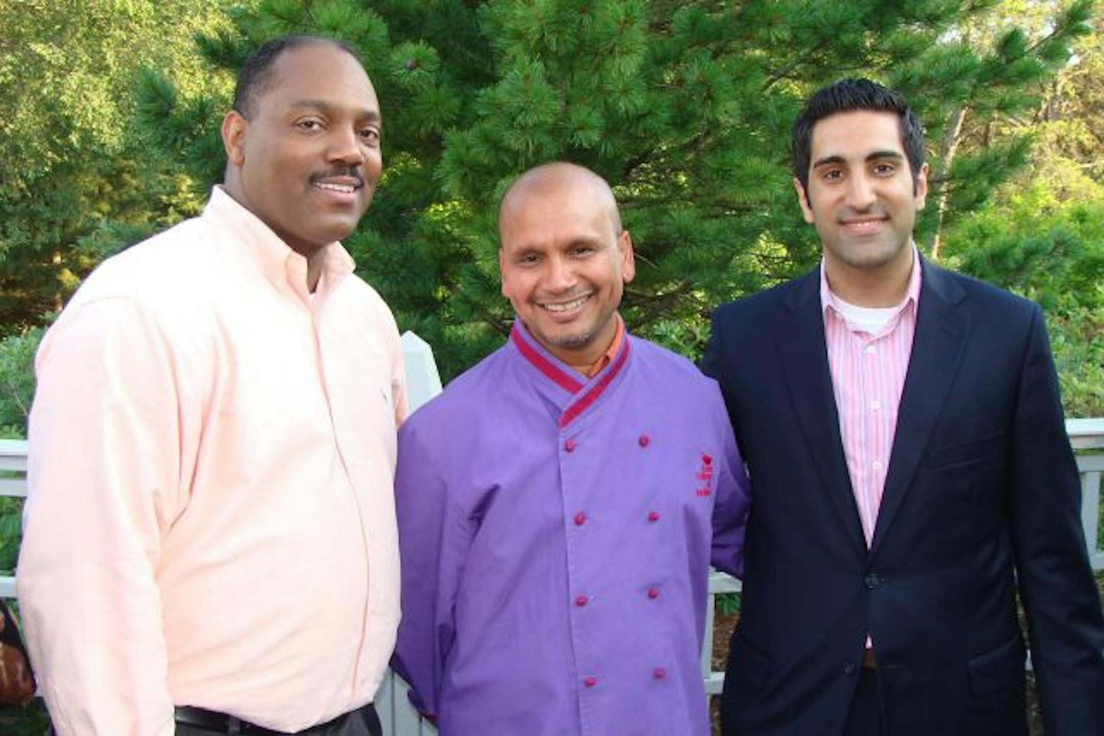 Toast & Taste in the Gardens at the Arboretum in Chaska, MN. Randy Norman, chef Raghavan Iyer and Vik Uppal, all partners in the soon-to-open Om Restaurant.