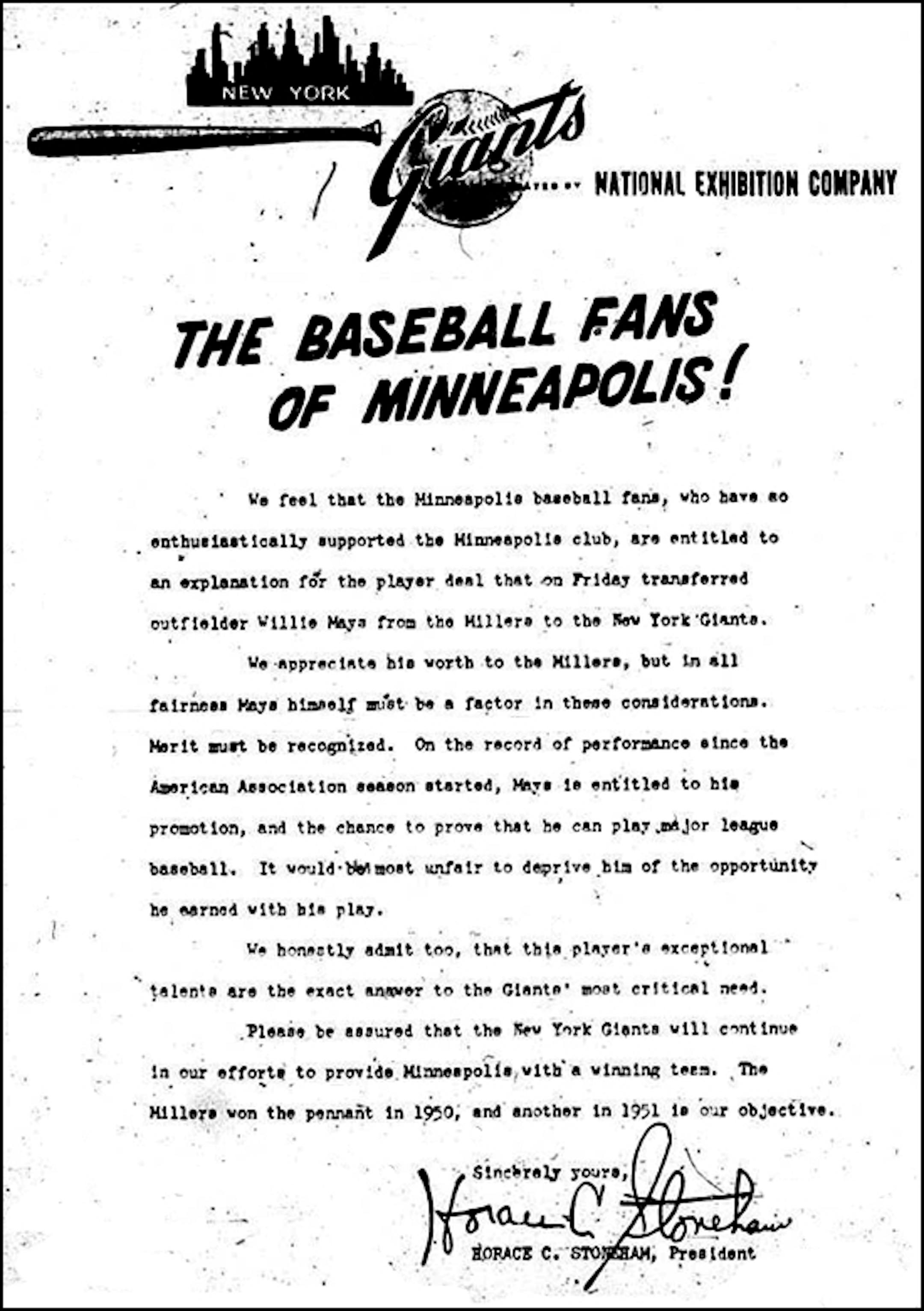 Giants's Willie Mays ad, May 27, 1951