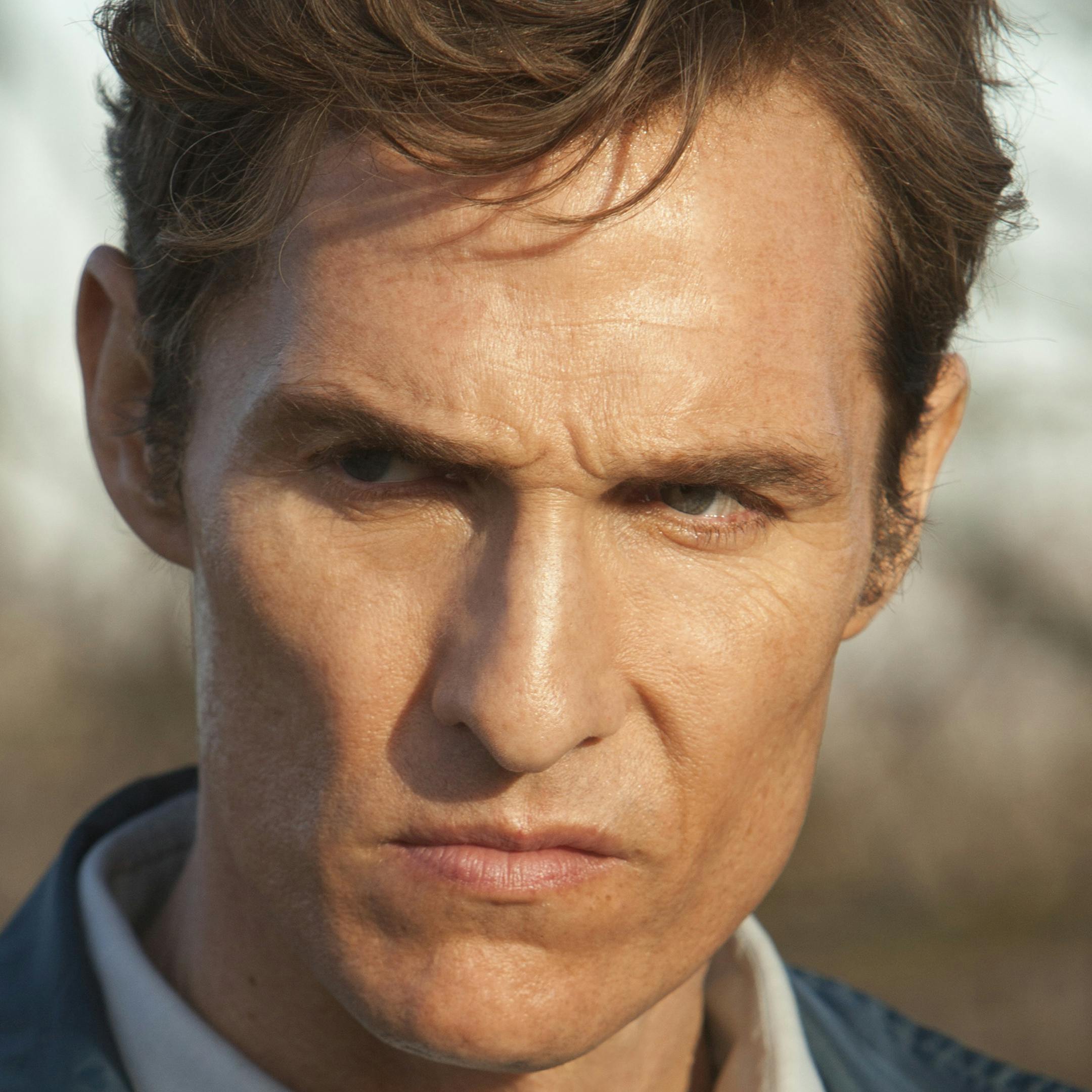 This image released by HBO shows Matthew McConaughey as Rustin Cohle in a scene from the series "True Detective." A few years ago, Matthew McConaughey's career had bottomed out in rom-com mediocrity. He resolved to alter his path, and the rebirth that followed _ the so-called McConaissance _ reaches an apogee with his Oscar nomination for his performance in "Dallas Buyers Club." (AP Photo/HBO, Jim Bridges)