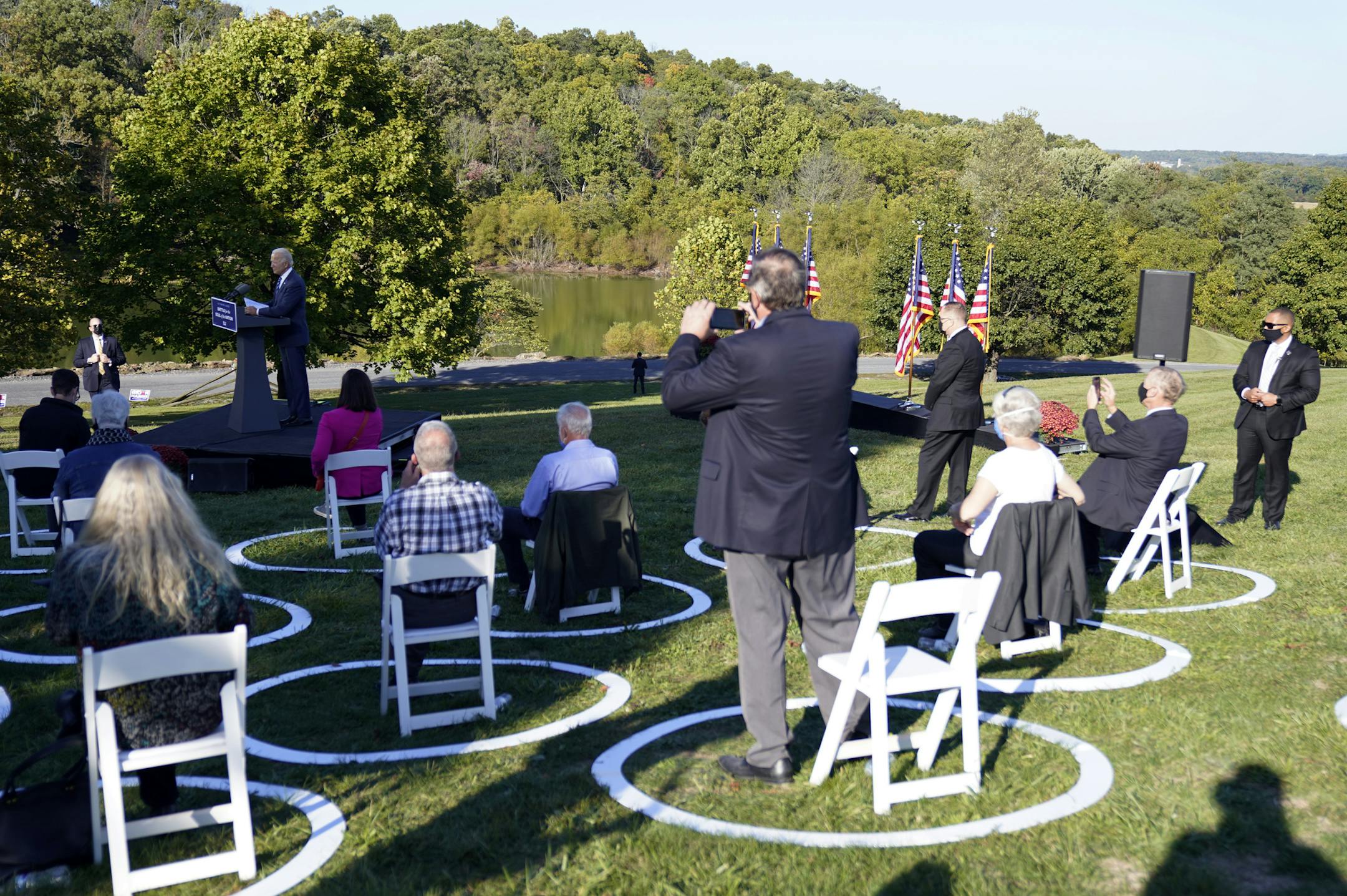 Democratic presidential candidate former Vice President Joe Biden speaks at Gettysburg National Military Park in Gettysburg, Pa., Tuesday, Oct. 6, 2020. (AP Photo/Andrew Harnik)