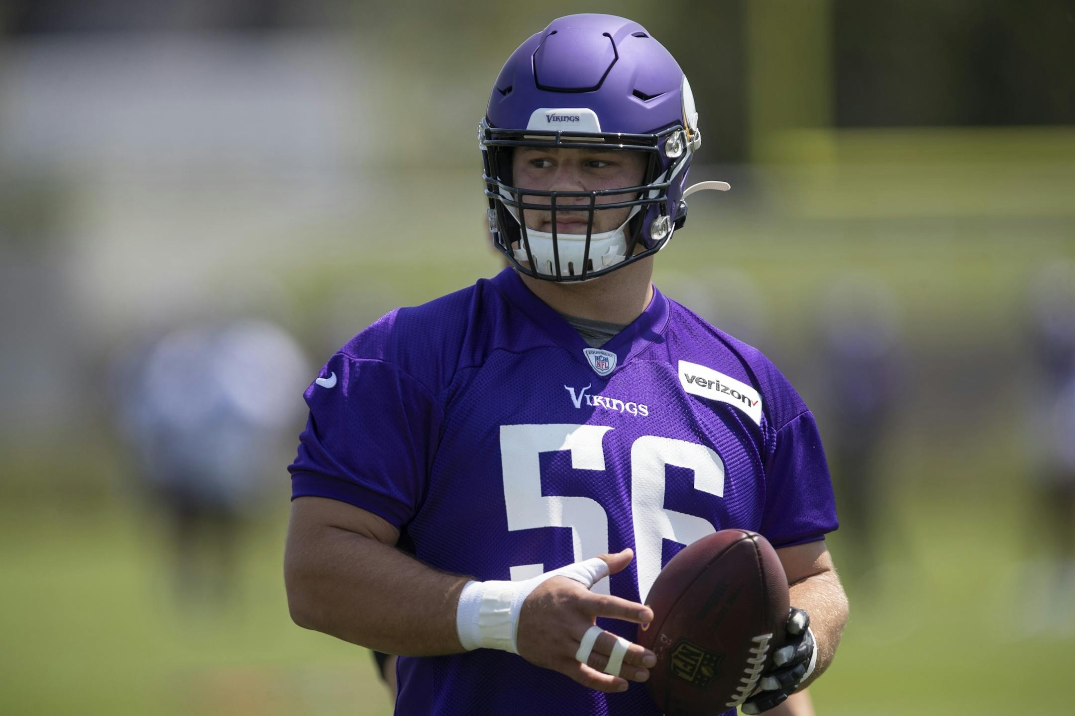 Vikings rookies center Garrett Bradbury during the first day of training for Vikings rookies at TCO Performance Center Tuesday July,23 2019 in Eagan, MN.