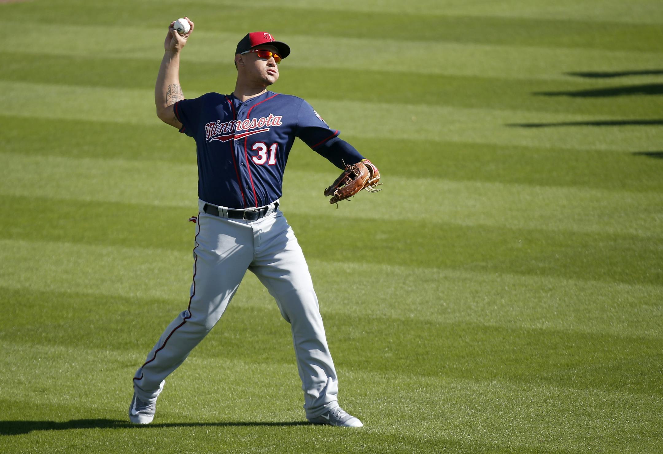 Minnesota Twins Oswaldo Arcia worked in the outfield during practice on Sunday.