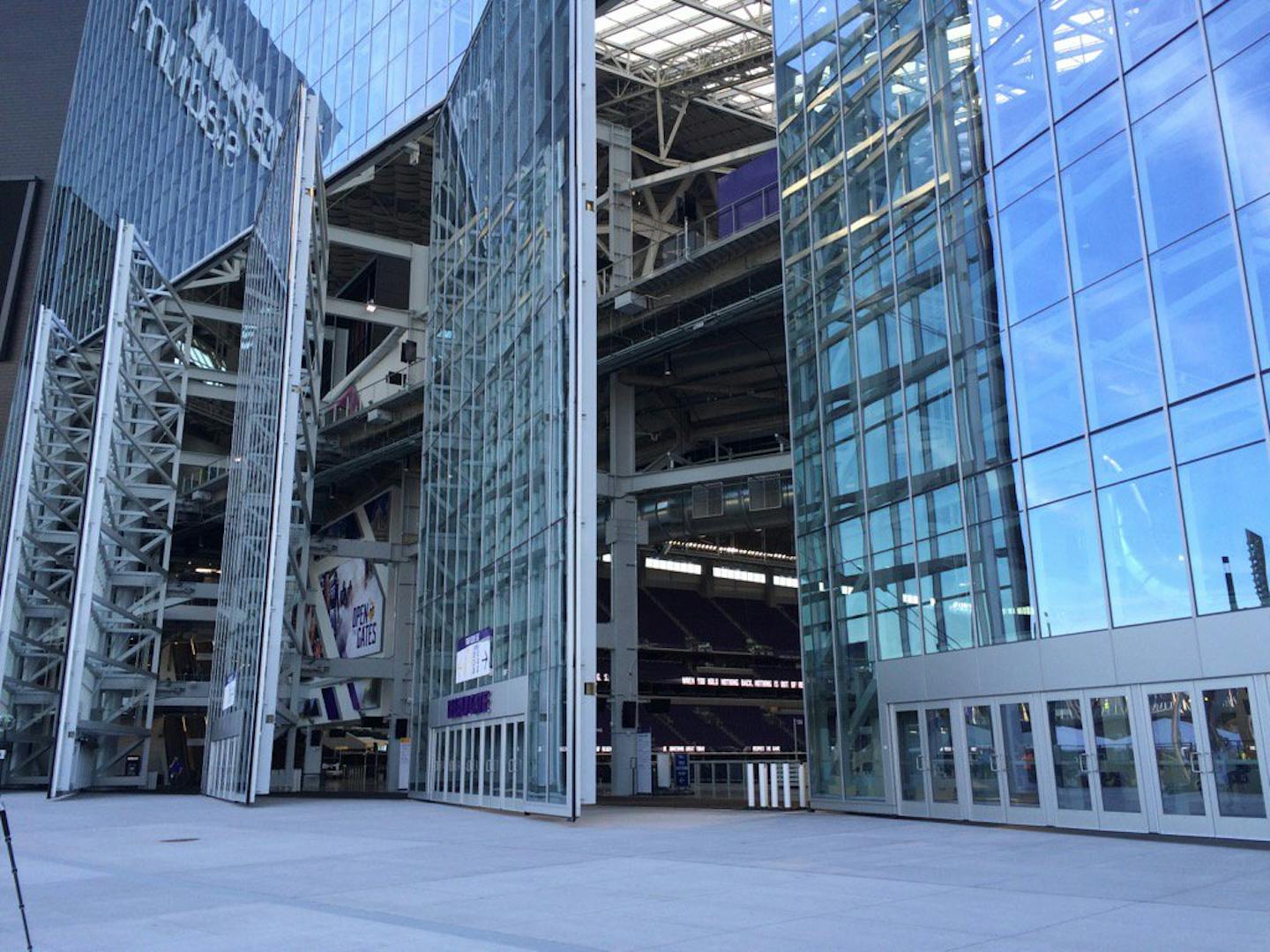 U.S. Bank Stadium's huge doors opened for the first time this morning, taking five minutes and accompanied by a loud beeping sound.