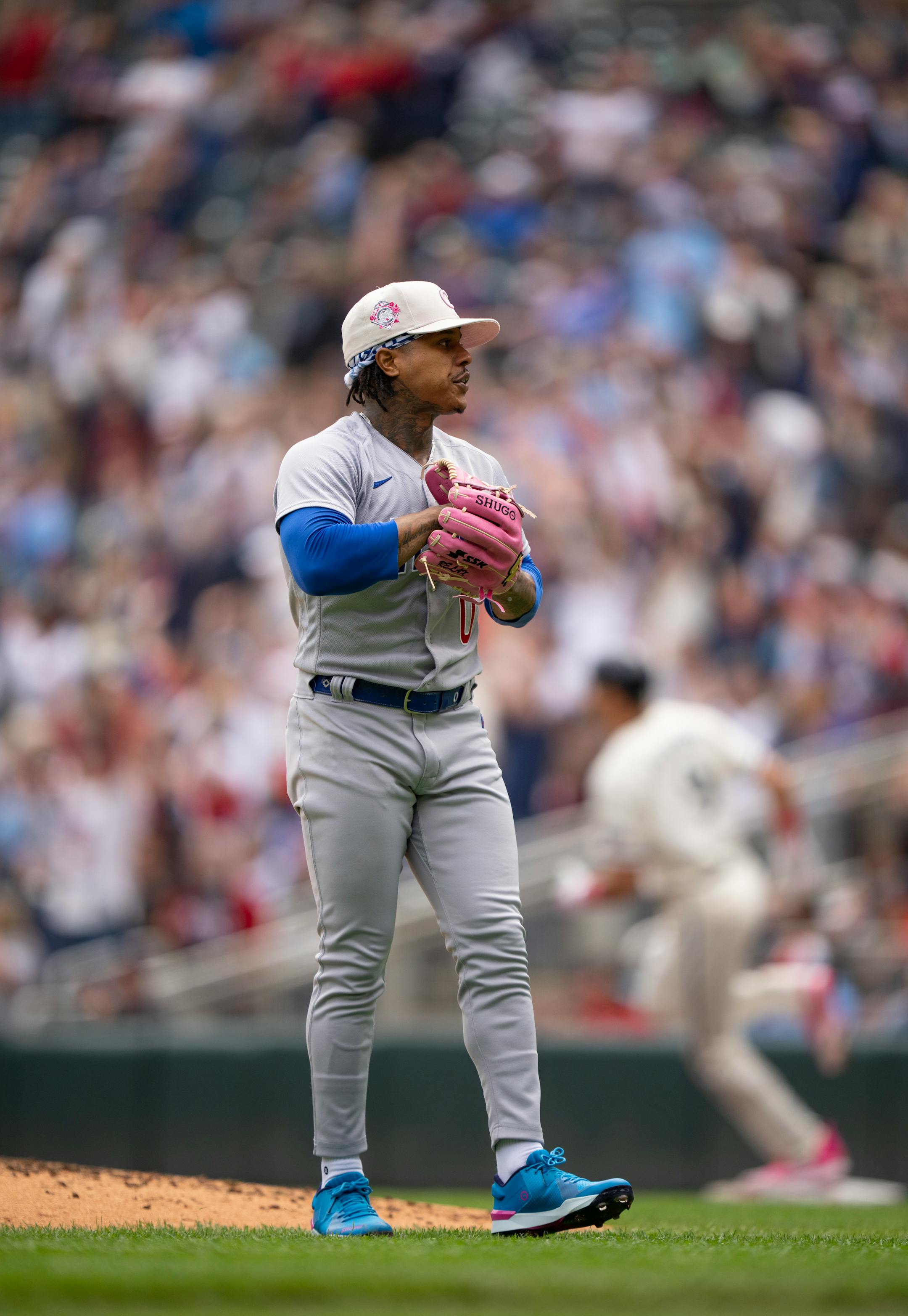 Chicago Cubs starting pitcher Marcus Stroman after giving up a three run homer to Trevor Larnach in the third inning.
