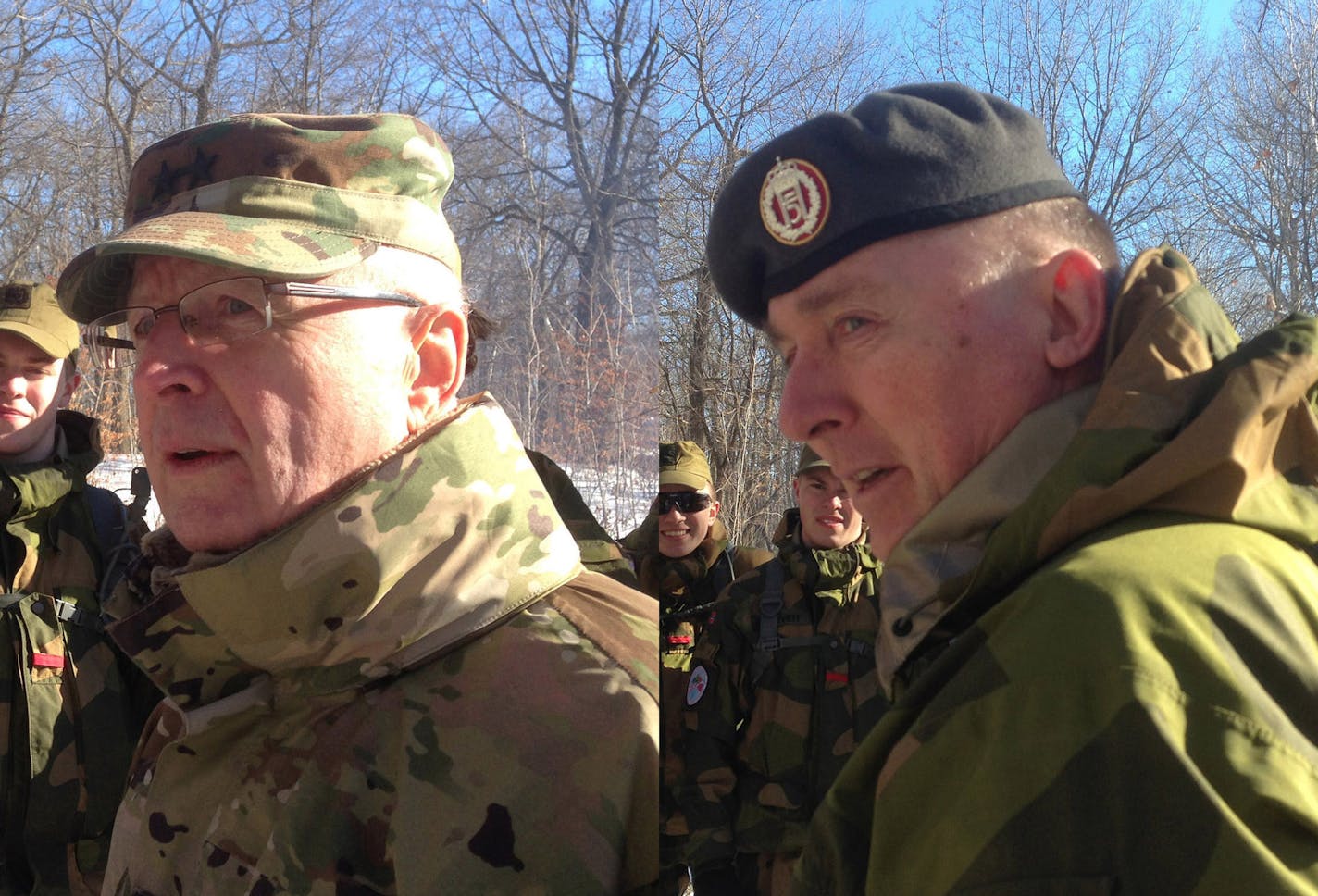 John Rash/Star Tribune
Maj. Gen. Richard Nash, commander of the Minnesota National Guard, and Maj. Gen. Tor Rune Raabye, commander of the Norwegian Home Guard, address Home Guard troops.