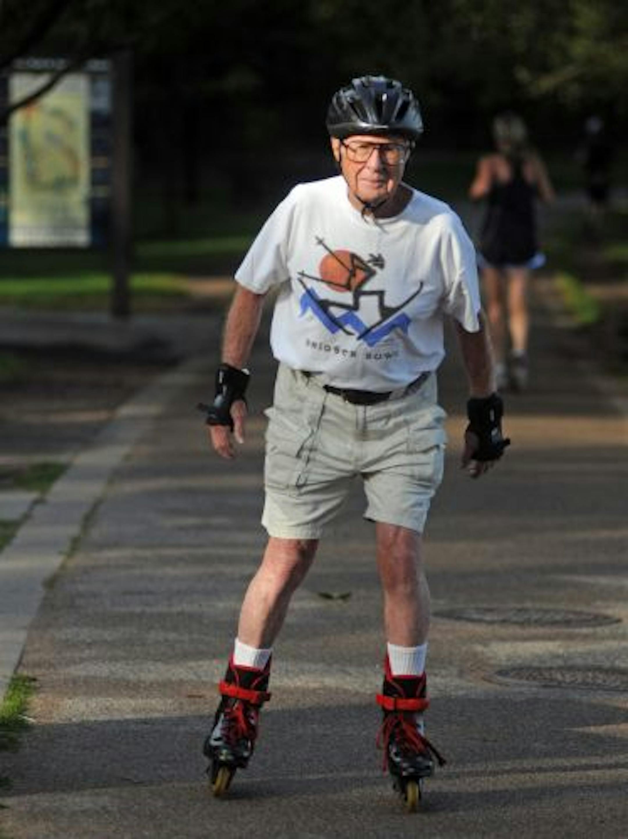 Felix Perry is 91 and active, as he shows skating near Lake Harriet.