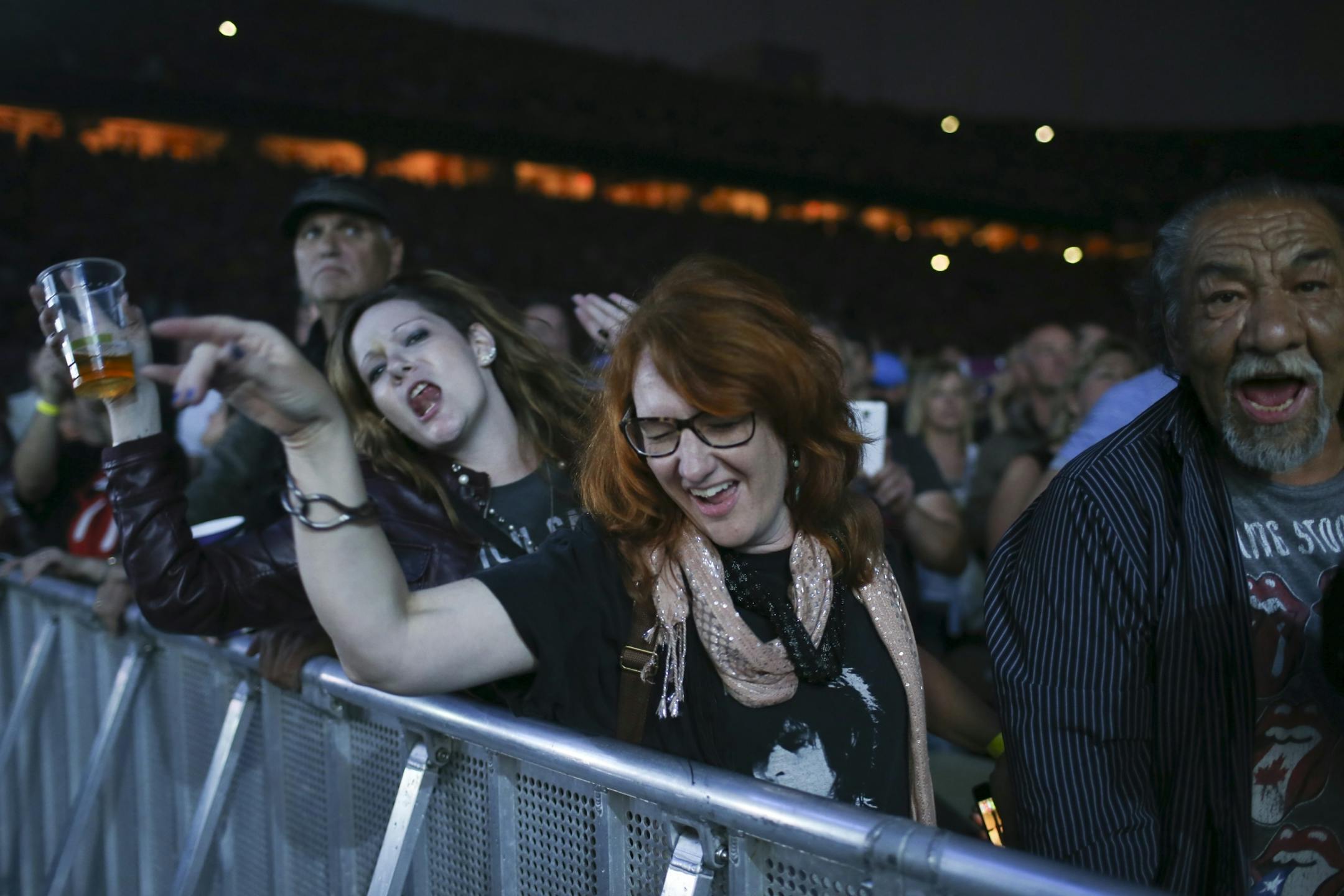 Fans in the front row danced early in the Rolling Stones' show at TCF Bank Stadium Wednesday night.