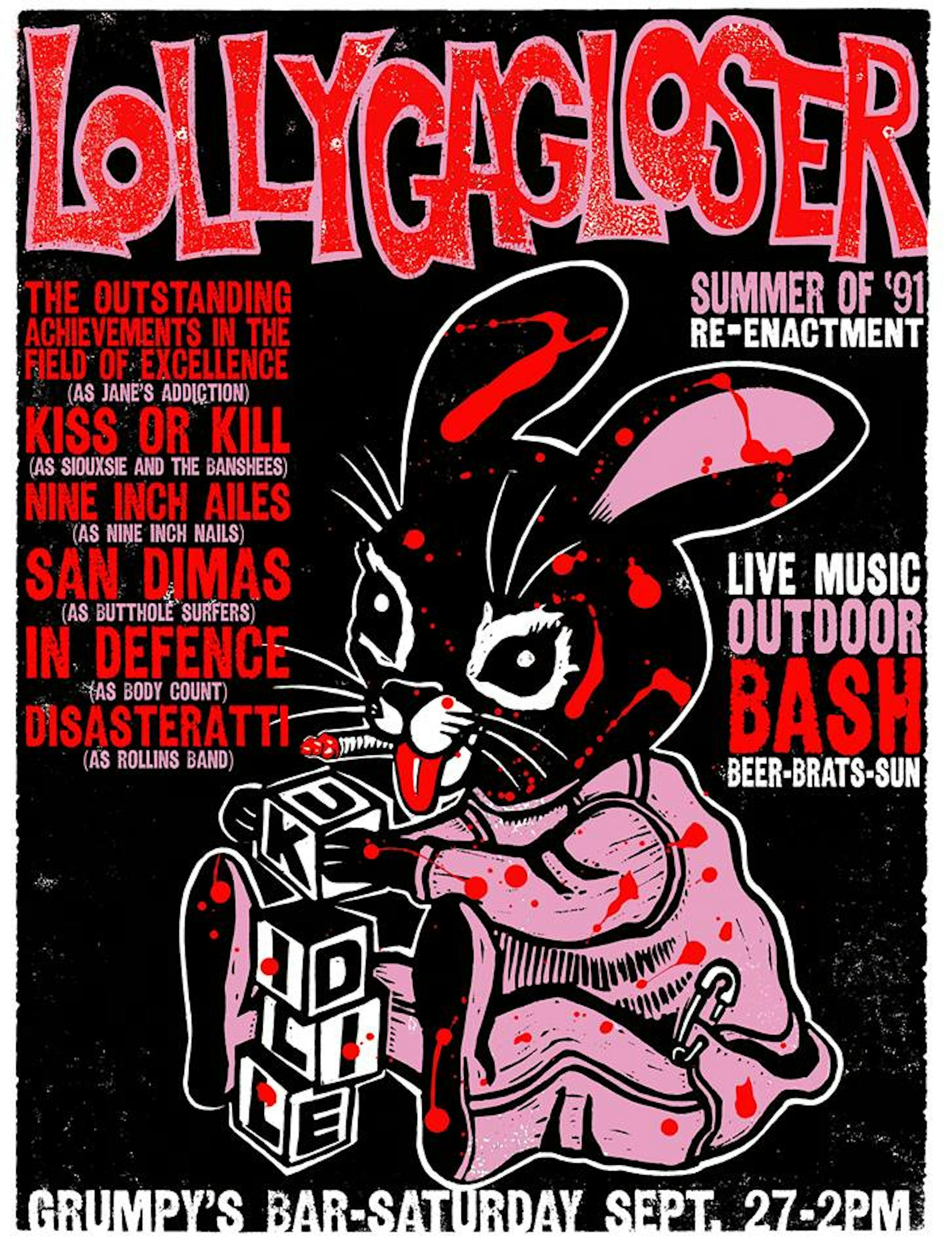 Poster for Saturday's Lollygagloser concert at Grumpy's Downtown.