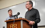 University of Minnesota President Eric Kaler, right, and athletic director Mark Coyle have been behind some big-ticket decisions that shows the school