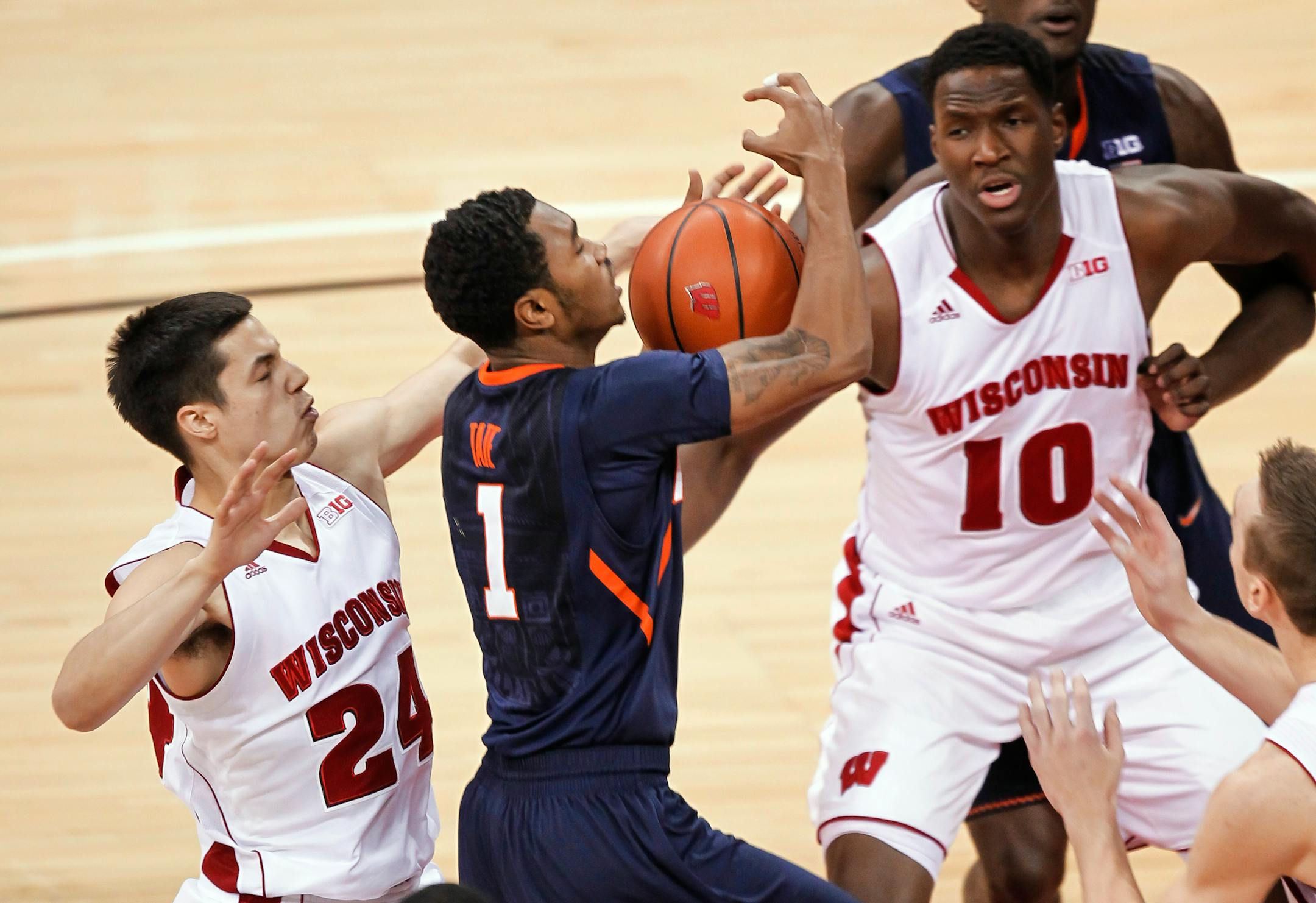 The play of freshmen Bronson Koenig, left, and Nigel Hayes, right, has helped Wisconsin this season.