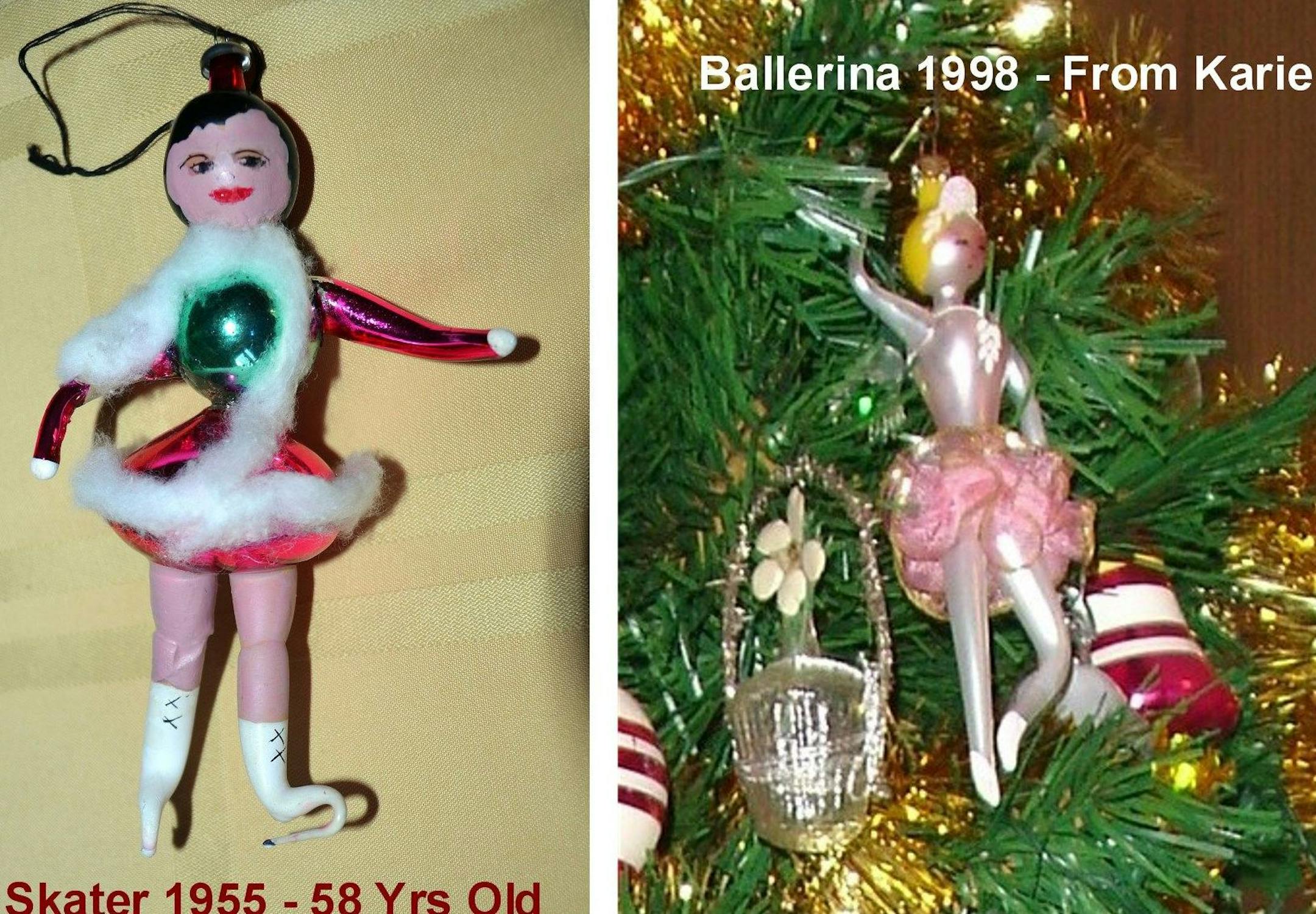 Skater and ballerina ornaments, Dianne Corder