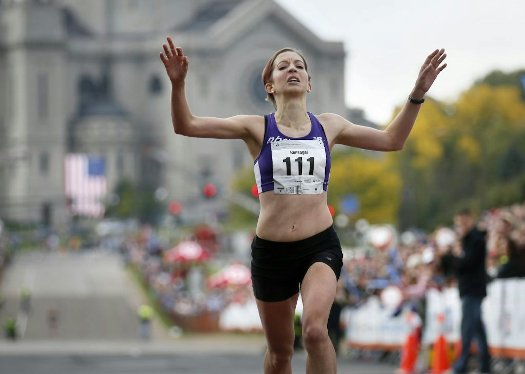 Former Minnesota resident Annie Bersagel ran away from her peers and headed uphill toward the finish line and the U.S. championship Sunday, finishing in 2:30:52.