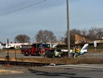 A plane crashed and struck a vehicle Tuesday near County Road 81 and W. Broadway in Brooklyn Park.