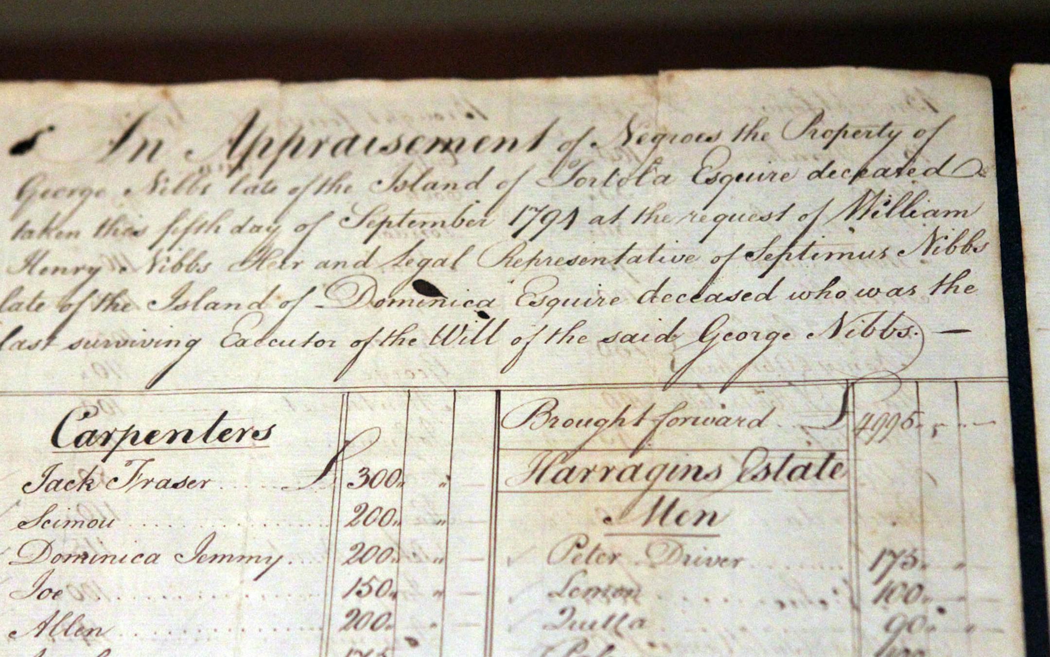 A record book of slave inventory from Monticello at the Atlanta History Center exhibit "Slavery at Jefferson's Monticello: How the Word is Passed Down " opening Feb. 1 for run through July 7. (Akili-Casundria Ramsess/Atlanta Journal-Constitution/MCT) ORG XMIT: 1134571 ORG XMIT: MIN1302102316270849