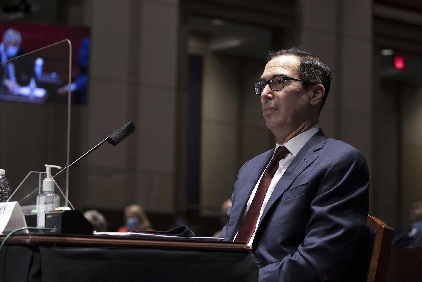 Treasury Secretary Steven Mnuchin testified during a June 30 House Financial Services Committee hearing on the coronavirus response on Capitol Hill in Washington.