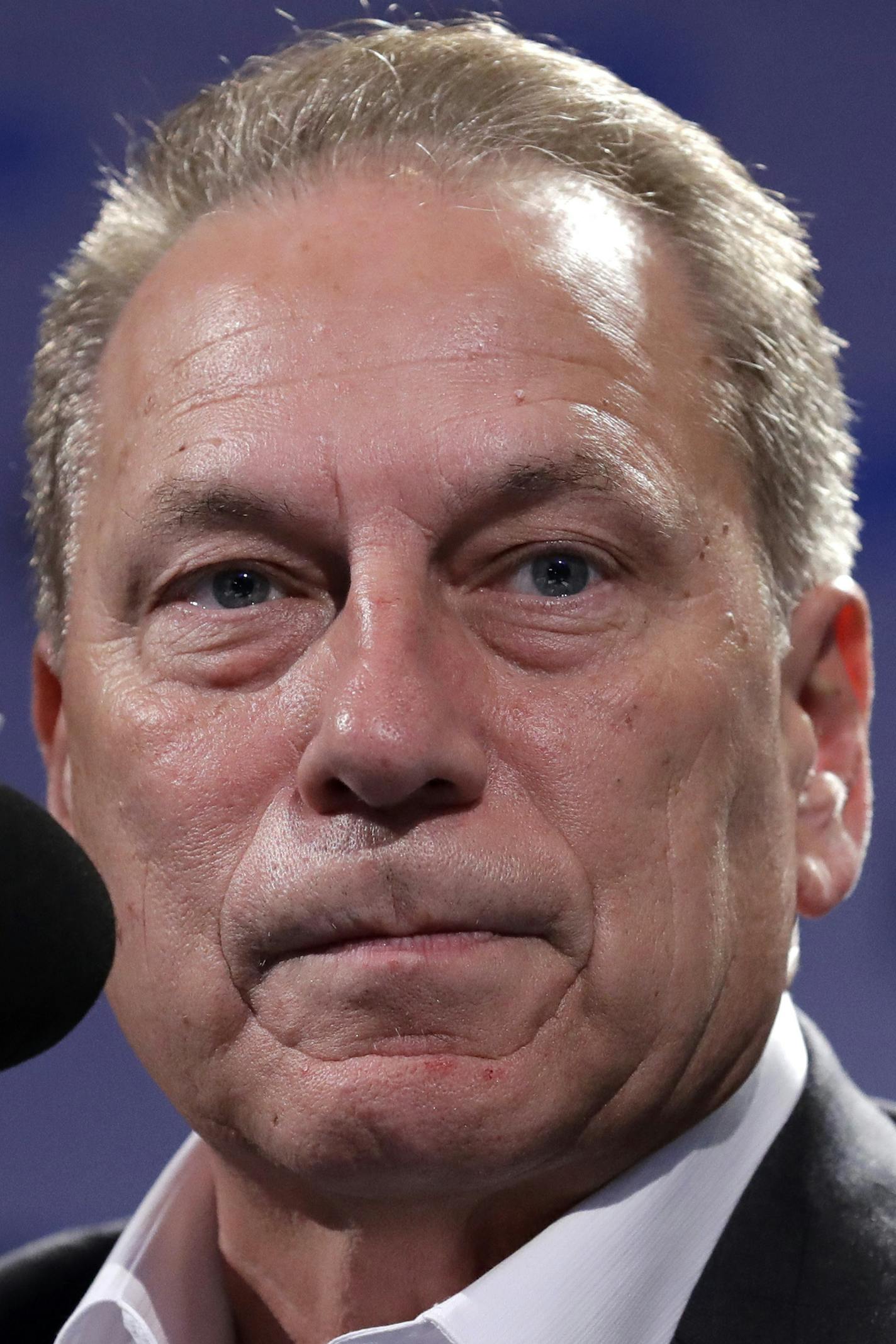 Michigan State head coach Tom Izzo listens to a question at a press conference during Big Ten NCAA college basketball media day Thursday, Oct. 11, 2018, in Rosemont, Ill. (AP Photo/Nam Y. Huh)