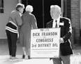 September 6, 1992 "Dick Franson, running for congress in the 3rd district on a pro-life platform, greeted people entering the Assumption Catholic Chur