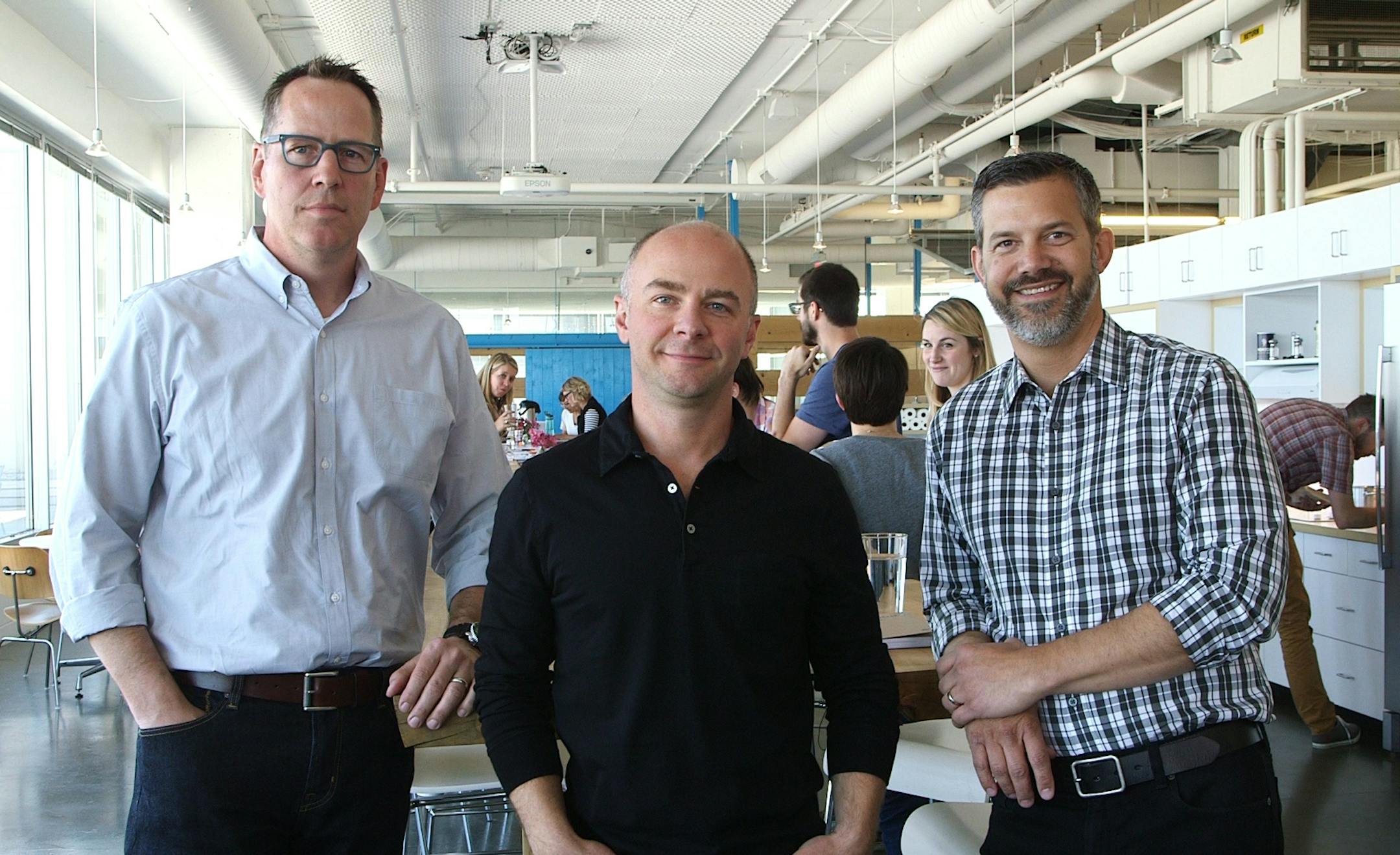 Top Workplaces - whiteboard - Mono Here they are from left to right:
Jim Scott, Chris Lange, Michael Hart
co-founders/partners ] Matt Gillmer Star Tribune