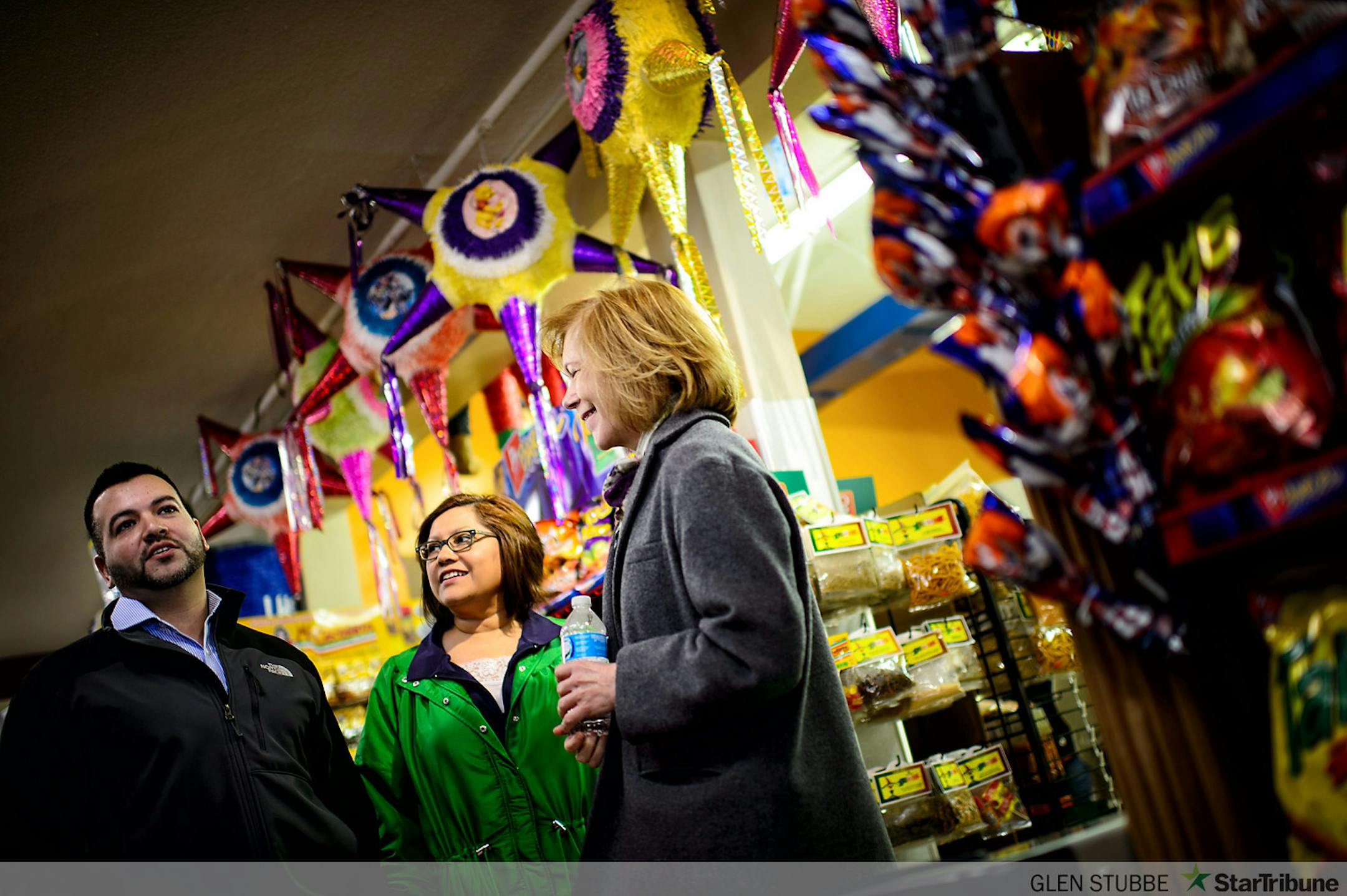 Lt. Governor candidate and Mark Dayton's running mate Tina Smith met with Idalia "Charly" Leuze, executive director of the West Central Integration Collaborative and Roberto Valdez, executive director of the Willmar Area Multicultural Business Center. They showed her around some of the new and thriving Latino and Somali businesses in Willmar.       ]   GLEN STUBBE * gstubbe@startribune.com   Saturday, April 12, 2014