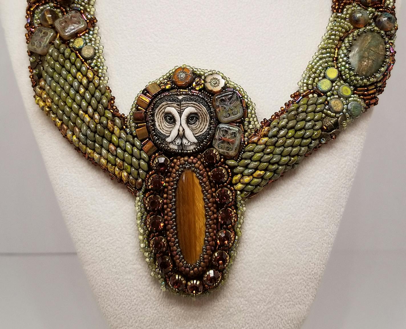 Beaded art by Rita Caldwell for the International Owl Center art show.