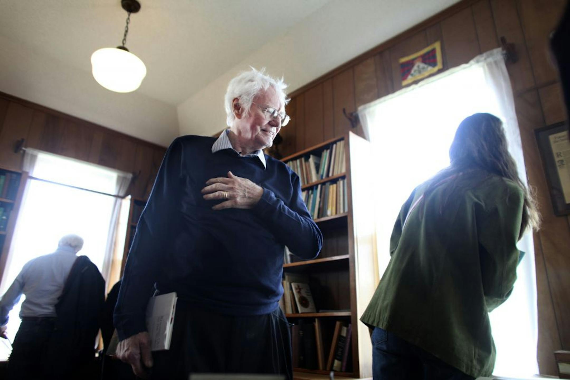 Poet Robert Bly visited the Bly Writing Studio museum with some fans and poets