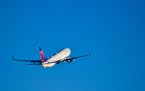 A Delta Air Lines jet takes off from Minneapolis St. Paul International Airport MSP.