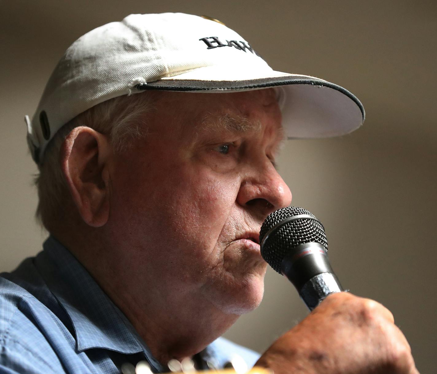 Country singer/yodeler Darrel Johnson, 82, takes to the stage weekly for a few songs, along side the Johnny "No Cash" Band at the Red Barn VFW Post 8752 in Cottage Grove, where he practices the lost art of the yodel, always to the delight of the mostly senior crowd. Here, Johnson performs Tuesday, May 8, 2018, at the Red Barn VFW in Cottage Grove, MN.] DAVID JOLES &#xef; david.joles@startribune.com Each week, after partaking in the weekly meat raffle, singer/yodeler Darrel Johnson, 82, takes to