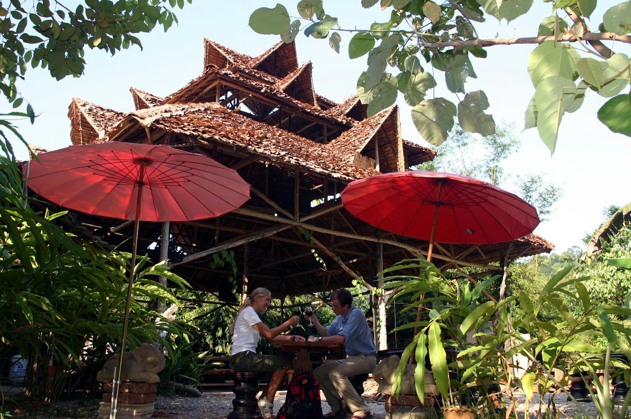 The open-air reception and dining area at Elephant Hills Nature Lodge in southern Thailand is the size of a football field. The resort, with a staff of 50, can accommodate 40 adult guests.