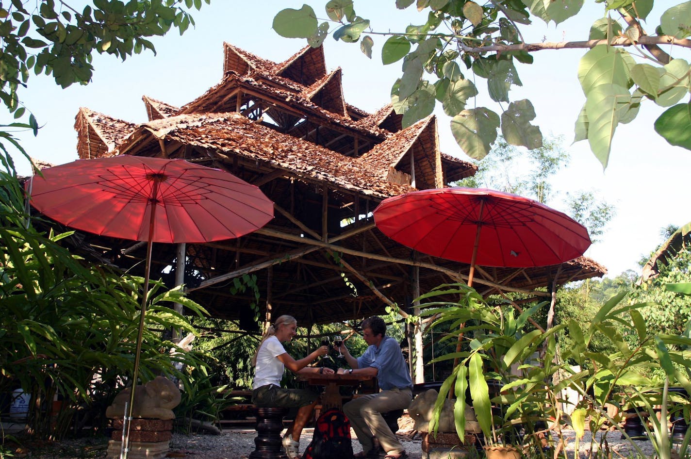 The open-air reception and dining area at Elephant Hills Nature Lodge in southern Thailand is the size of a football field. The resort, with a staff of 50, can accommodate 40 adult guests.