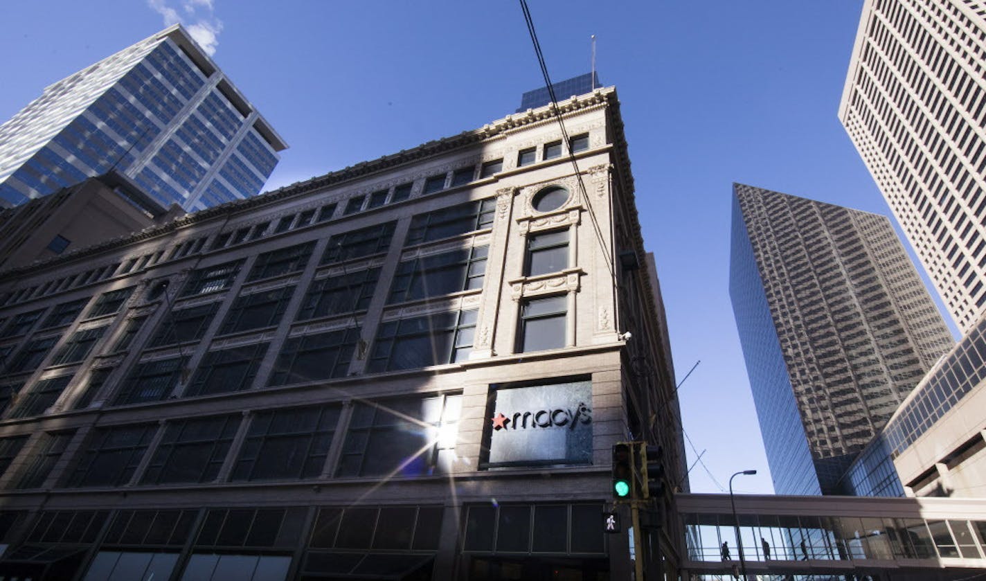 The Macy's building in downtown Minneapolis. ] (Leila Navidi/Star Tribune) leila.navidi@startribune.com BACKGROUND INFORMATION: The downtown Minneapolis Macy's store photographed Friday, January 6, 2017. The downtown Macy's has been sold and will be closed. The investment firm buying the Macy&#xed;s site, New York-based 601W Companies, plans to convert it into office space with retail on the ground and skyway levels.