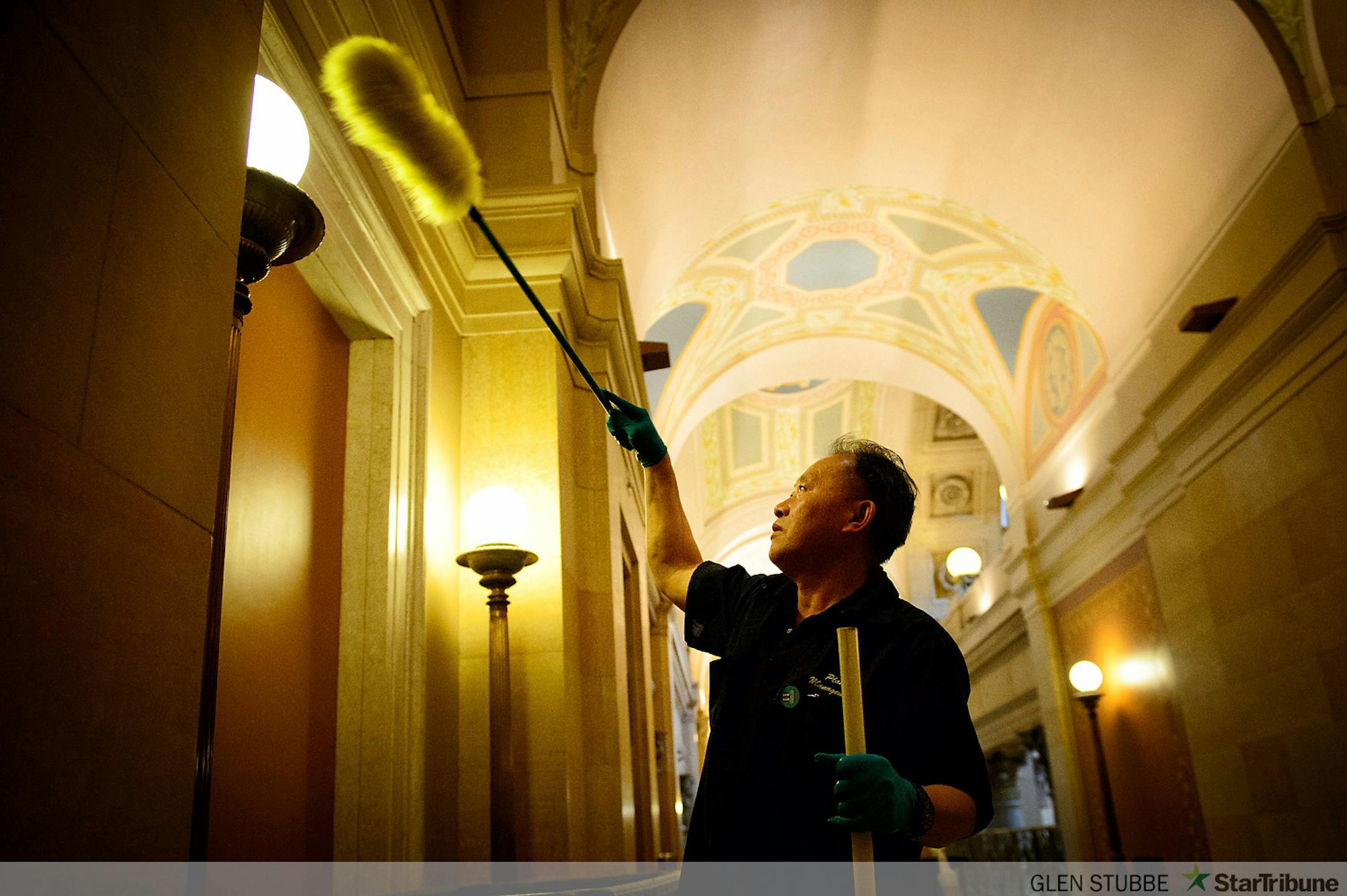 Tou Lee cleaned the third floor of the Capitol on the last day of the session as debate on medical marijuana and other bills went into the night.     ]     Friday, May 16, 2014   GLEN STUBBE * gstubbe@startribune.com