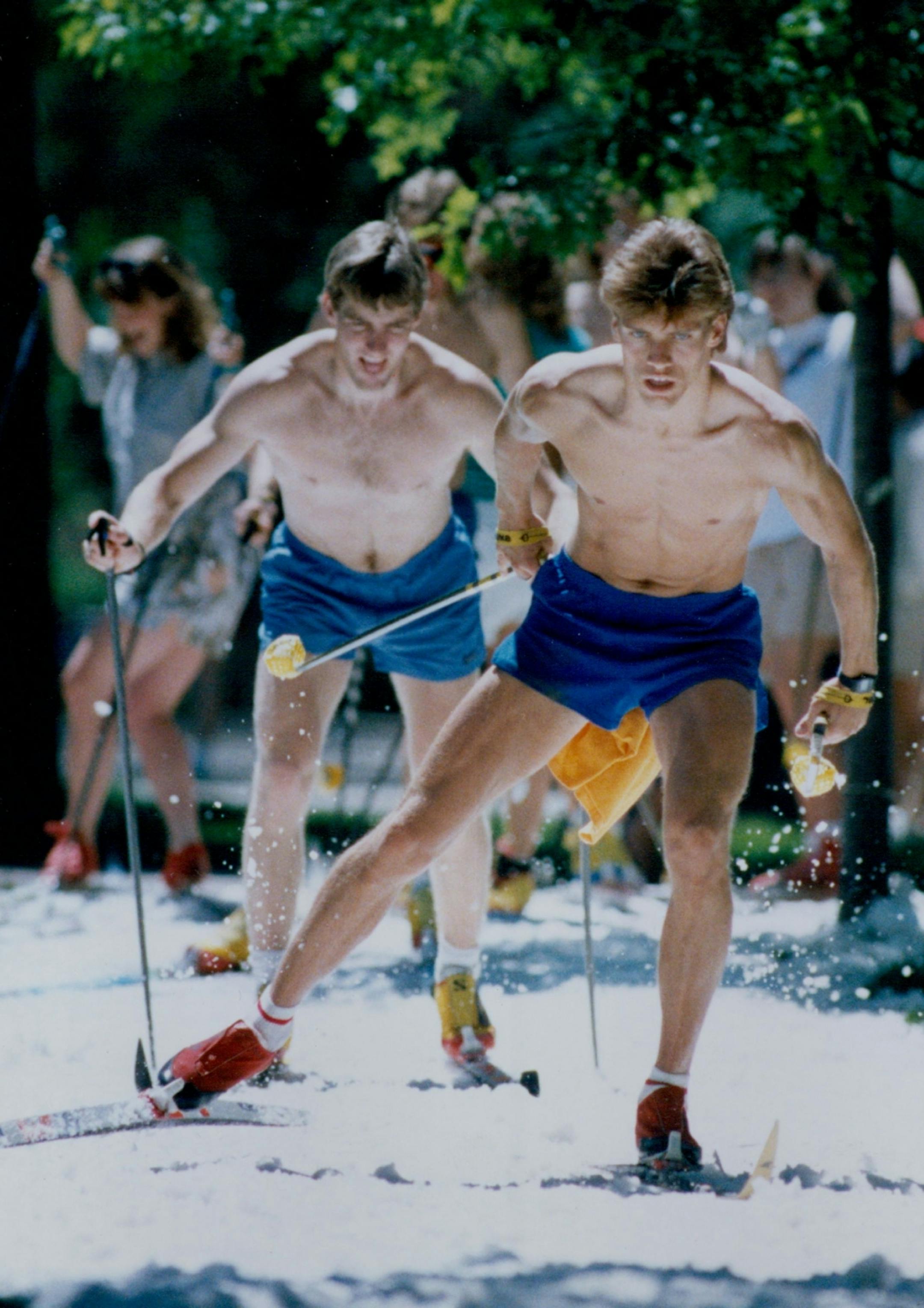 May 26, 1988 University of Minnesota Nordic Ski Team member Rich Ryan, right, hit the man-made snow trail at the East Bank Campus Mall Wednesday during the university's Sport Club Day. The event gave the university's more than 30 sport clubs a chance to show what they offer. Brian Peterson, Minneapolis Star Tribune
