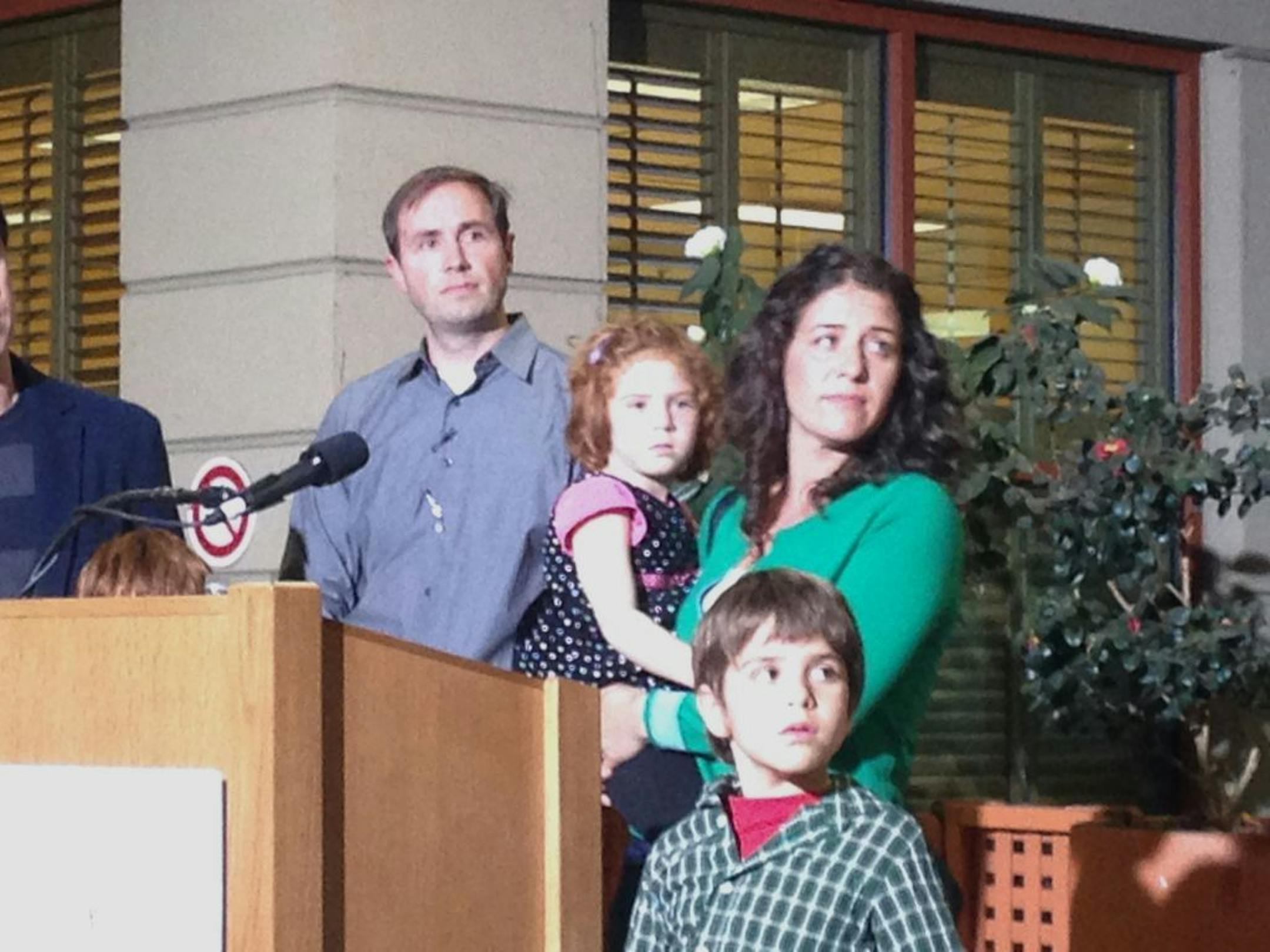 In this photo taken with a mobile phone, Jessica Tomei holds her 4-year-old daughter, Sofia Jarvis, during a news conference at Lucille Packard Children's Hospital at Stanford University on Monday, Feb. 24, 2014, in Palo Alto, Calif.