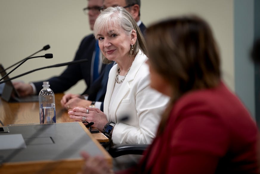 Allete CEO Bethany Owen listens during a Minnesota Public Utilities Commission meeting in St. Paul on May 9, 2024.
