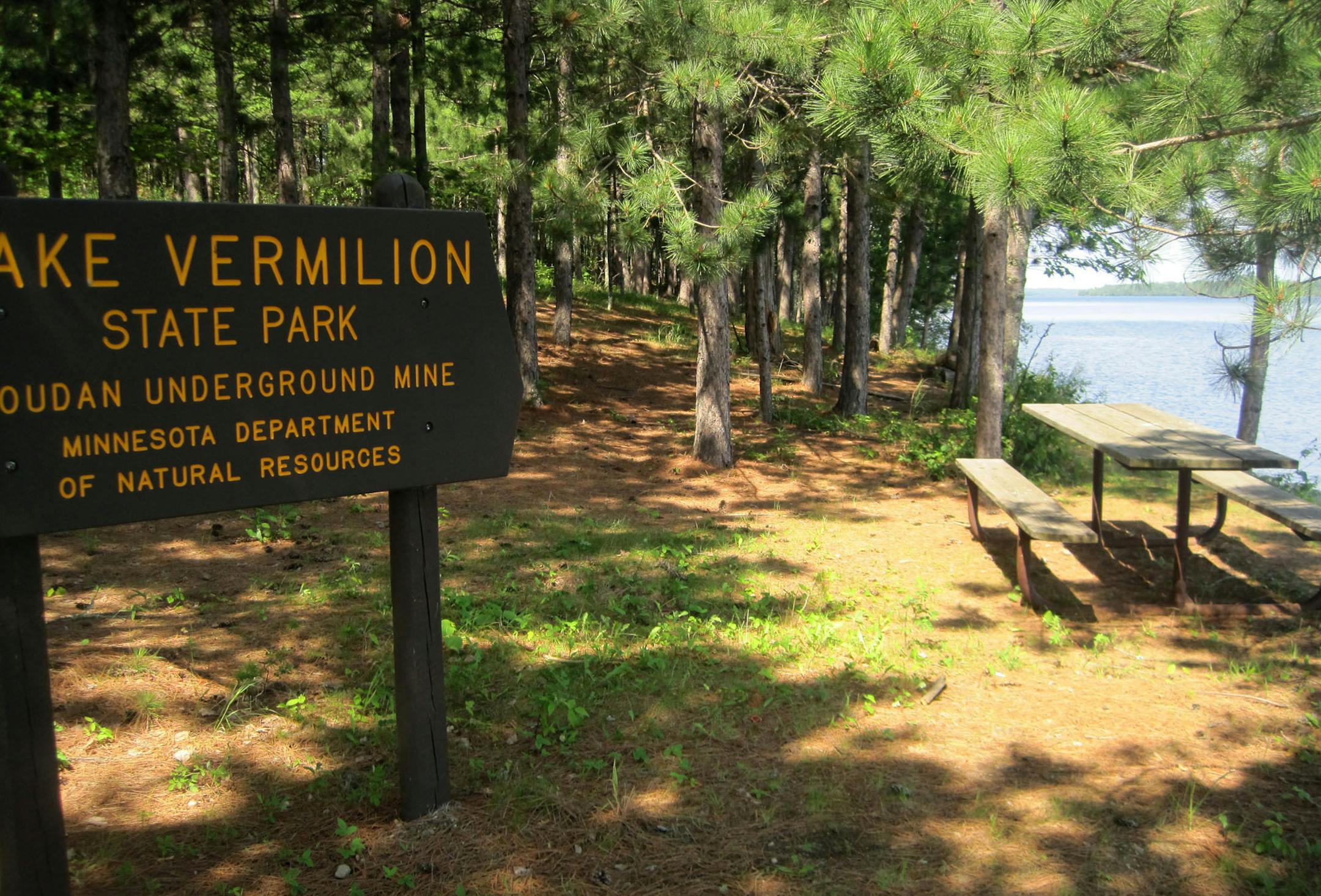 A sign welcomes visitors to the day-use area at Armstrong Bay in Minnesota's new Lake Vermilion State Park. The area is accessible only by boat, but a roadway to the area is planned. ] Photo by KERRI WESTENBERG/Star Tribune ORG XMIT: MIN2017090713541176