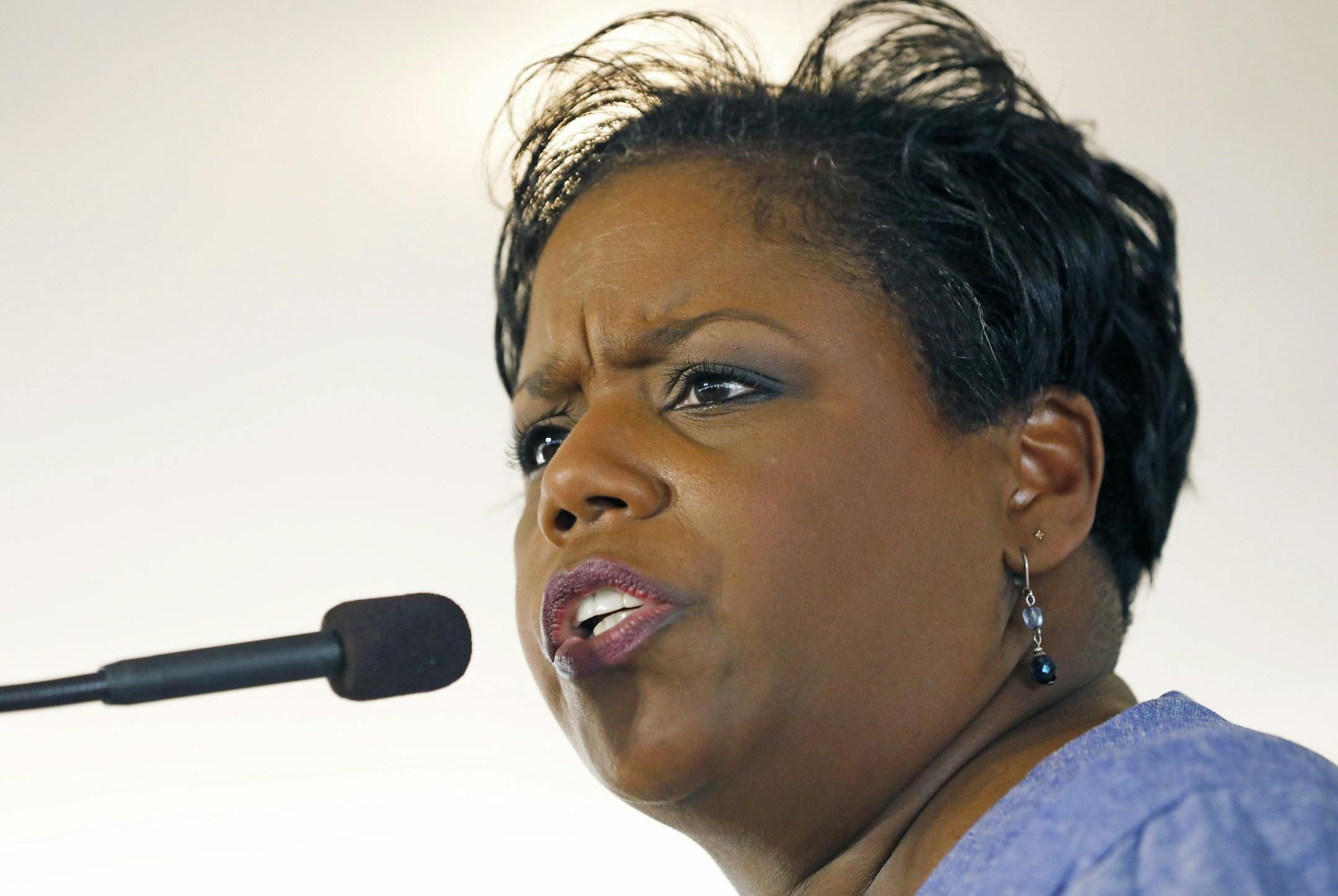 Democrat Jennifer Riley Collins campaigns for the office of State Attorney General at the Neshoba County Fair in Philadelphia, Miss., Thursday, Aug. 1, 2019. (AP Photo/Rogelio V. Solis) ORG XMIT: MSRS244
