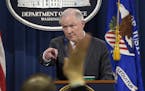 Attorney General Jeff Sessions calls on a reporter during a news conference at the Justice Department in Washington, Thursday, March 2, 2017. Sessions