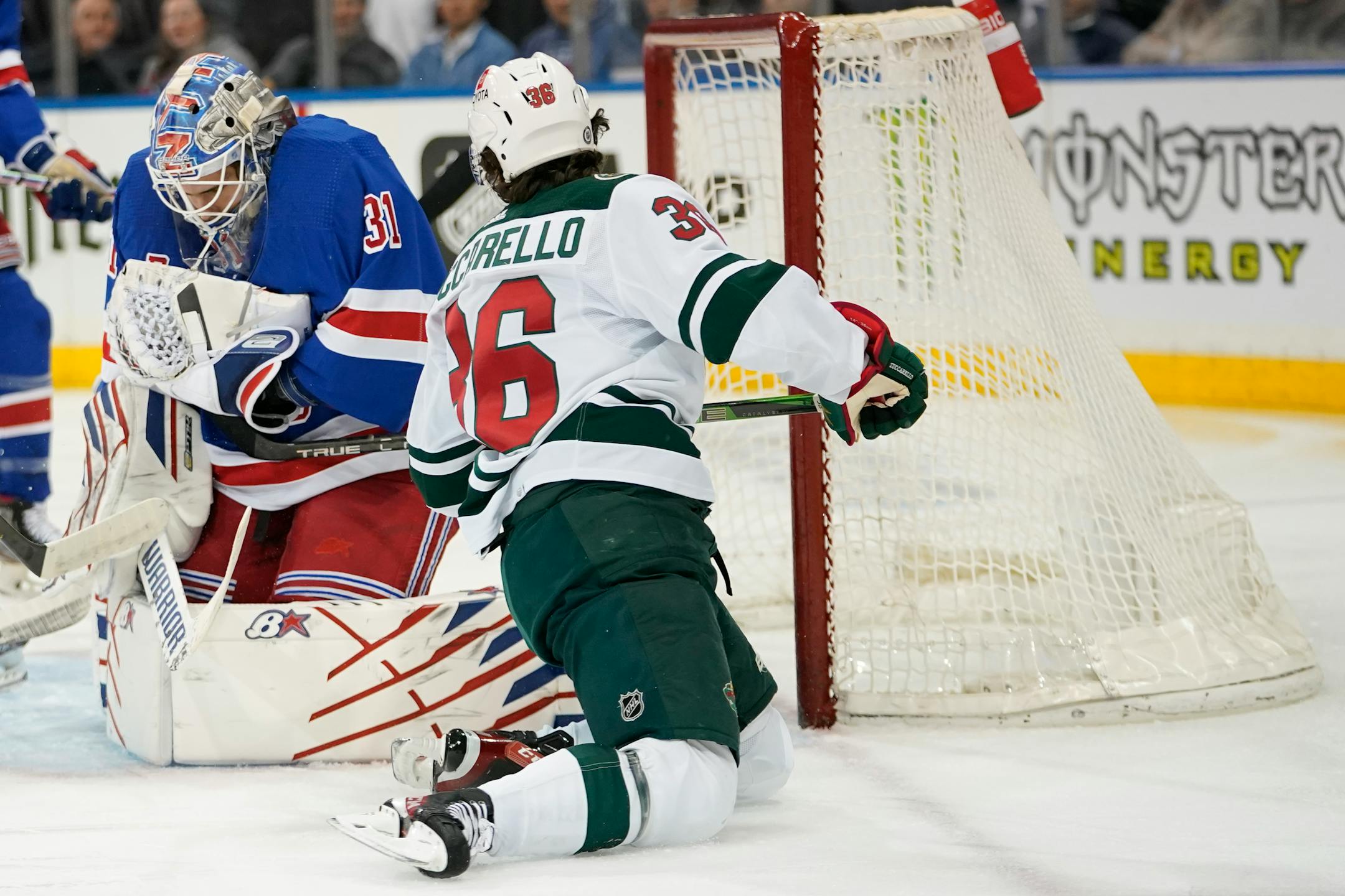 Mats Zuccarello of the Wild took a shot against the New York Rangers on Tuesday night.