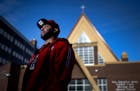 Aubrey Rhodes posed for a portrait outside of the Salvation Army Harbor Light Center, Minneapolis where he works security. Rhodes who is originally fr