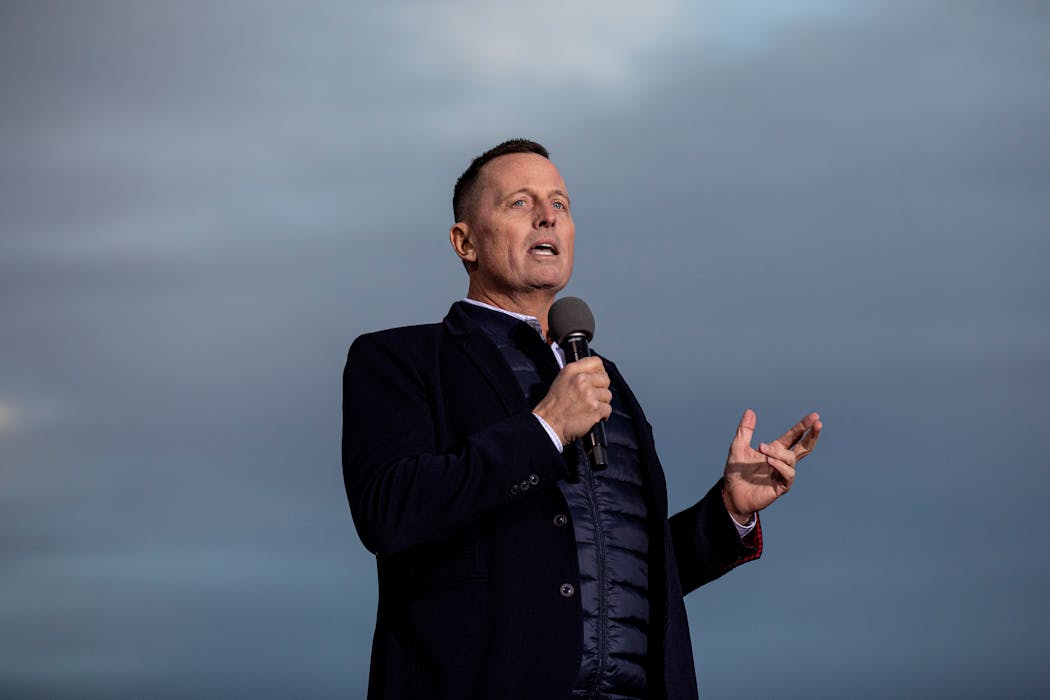 Richard Grenell speaks at a Trump rally in Florence, Ariz., on Jan. 15, 2022.  Grenell built valuable relationships while in government, including some that appear to have given the Kushner team an inside track for investments in the Balkans. 