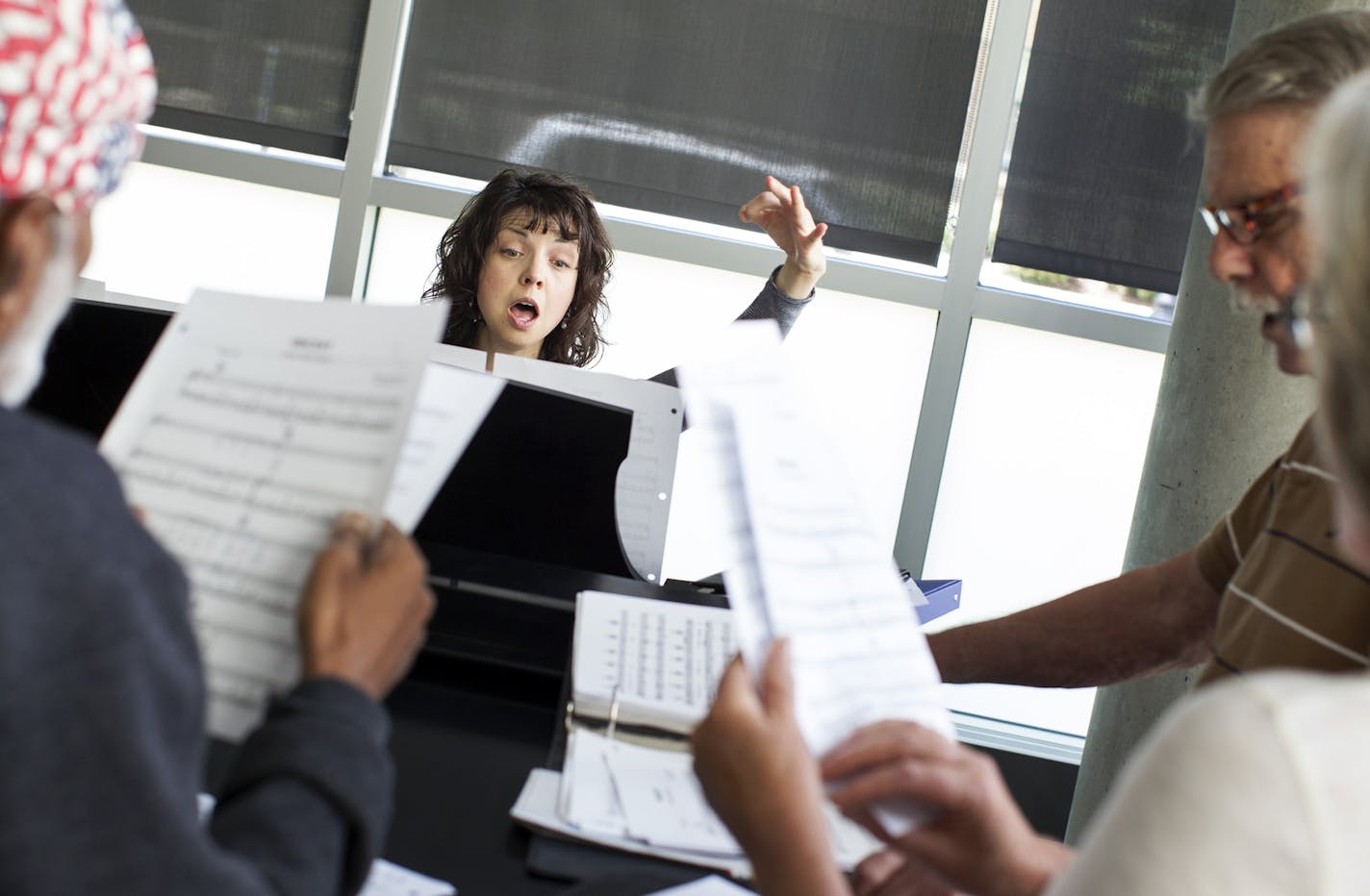 Voice instructor Andrea Leap leads her class of four in Singing Basics at MacPhail Center for Music in Minneapolis July 15, 2014. (Courtney Perry/Special to the Star Tribune)