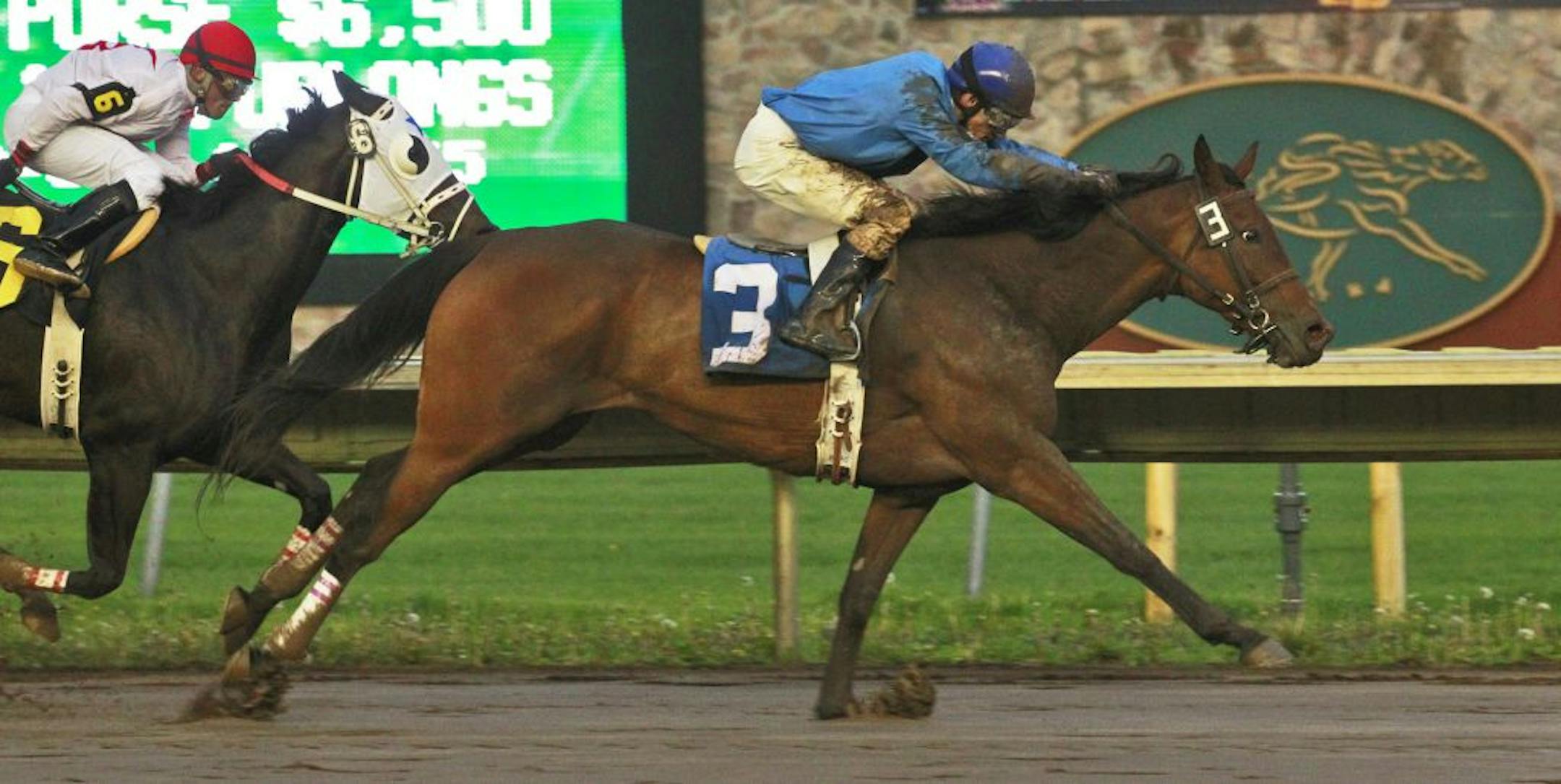 Jockey Scott Stevens guided Afleetmovinangel away from Storm Vixen to win the third race of the opening night of live racing at Canterbury Park on Friday.