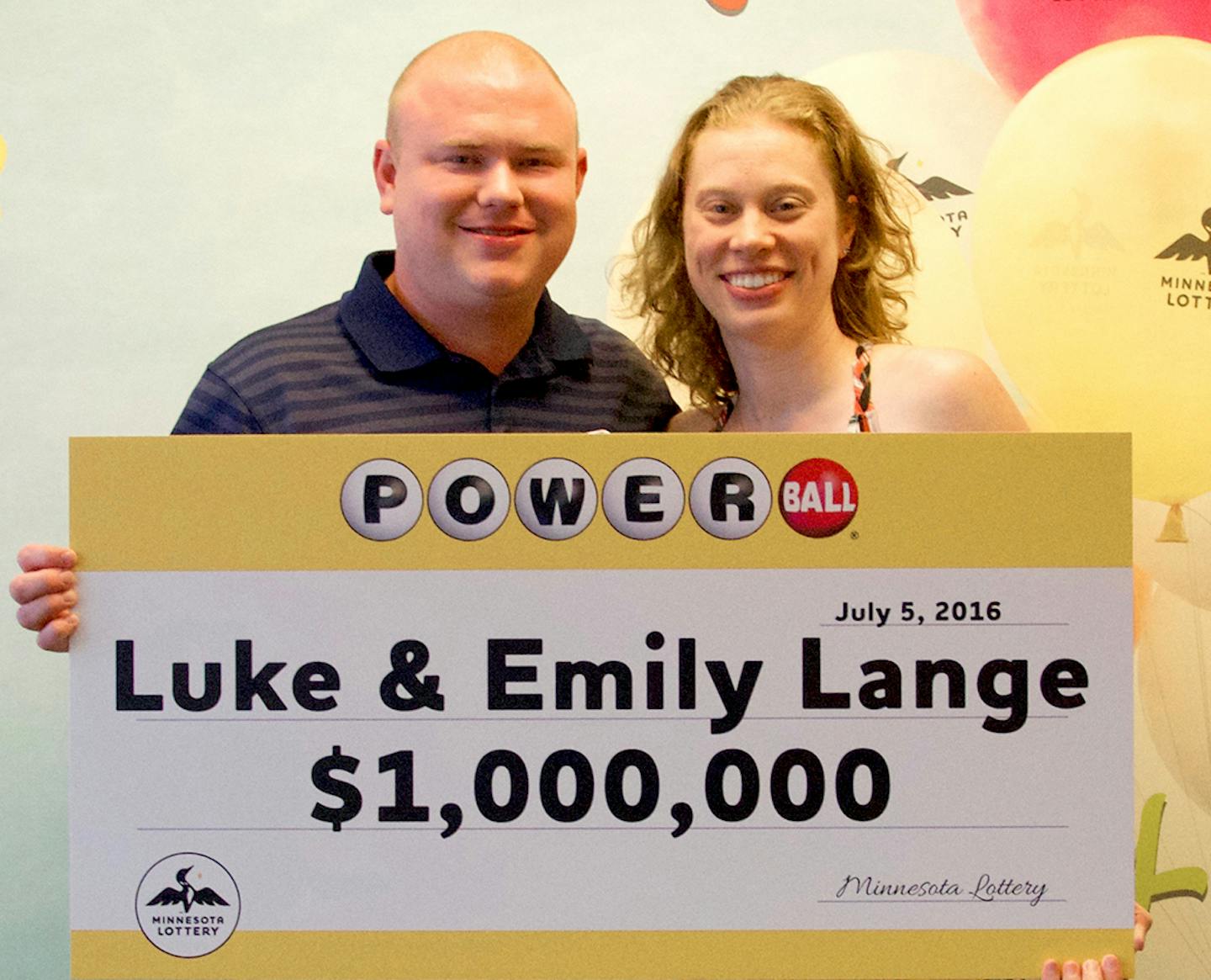 Luke and Emily Lange of Eagan won a $1 million Powerball prize.