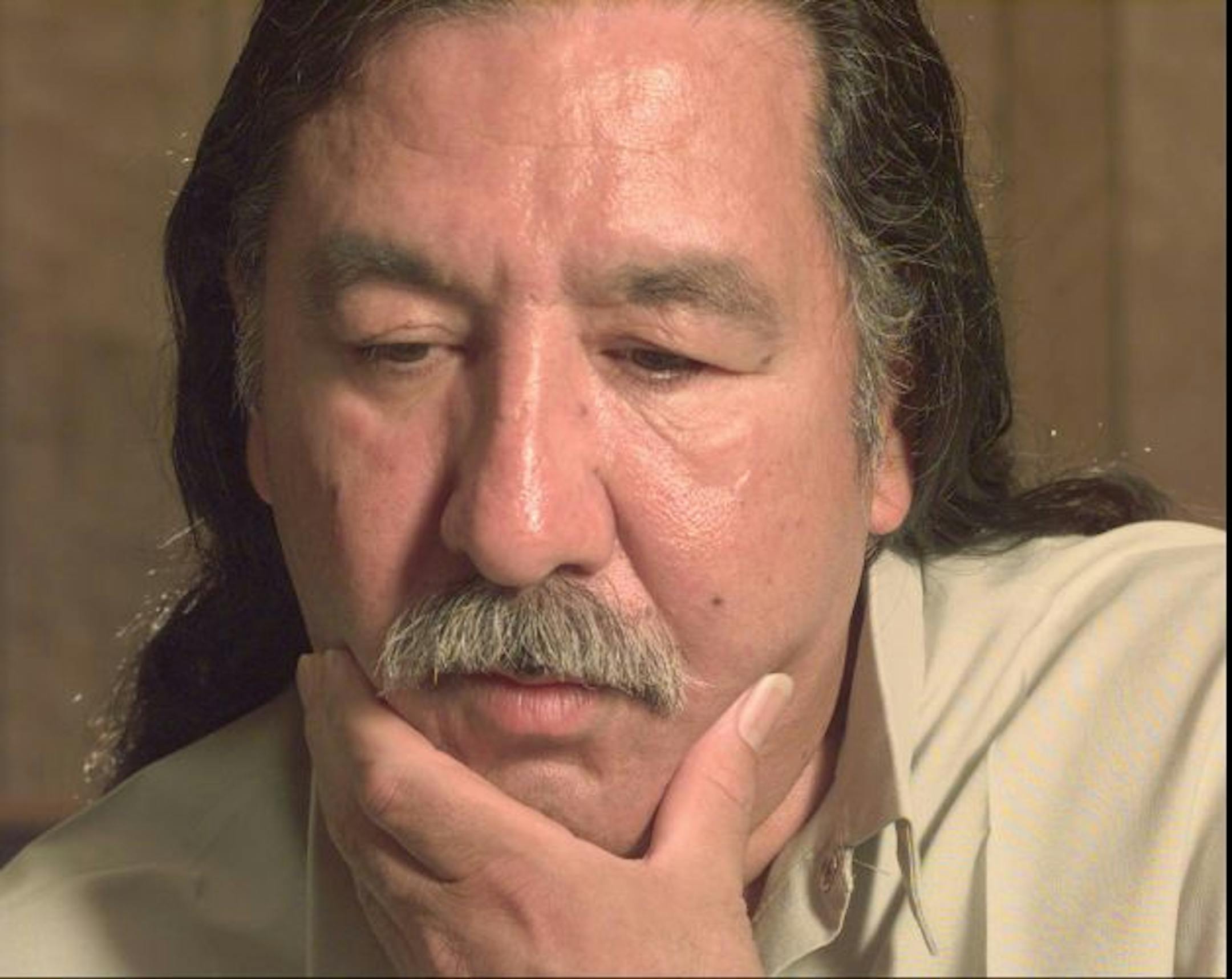 FILE -In this Thursday, April 29, 1999, file photo, inmate Leonard Peltier speaks during an interview at the U.S. Penitentiary at Leavenworth, Kan. U.S. Attorney Drew Wrigley says imprisoned American Indian activist Leonard Peltier has been denied parole. Wrigley said Friday, Aug. 21, 2009, the next scheduled hearing for Peltier is 2024, when Peltier would be 79 years old.