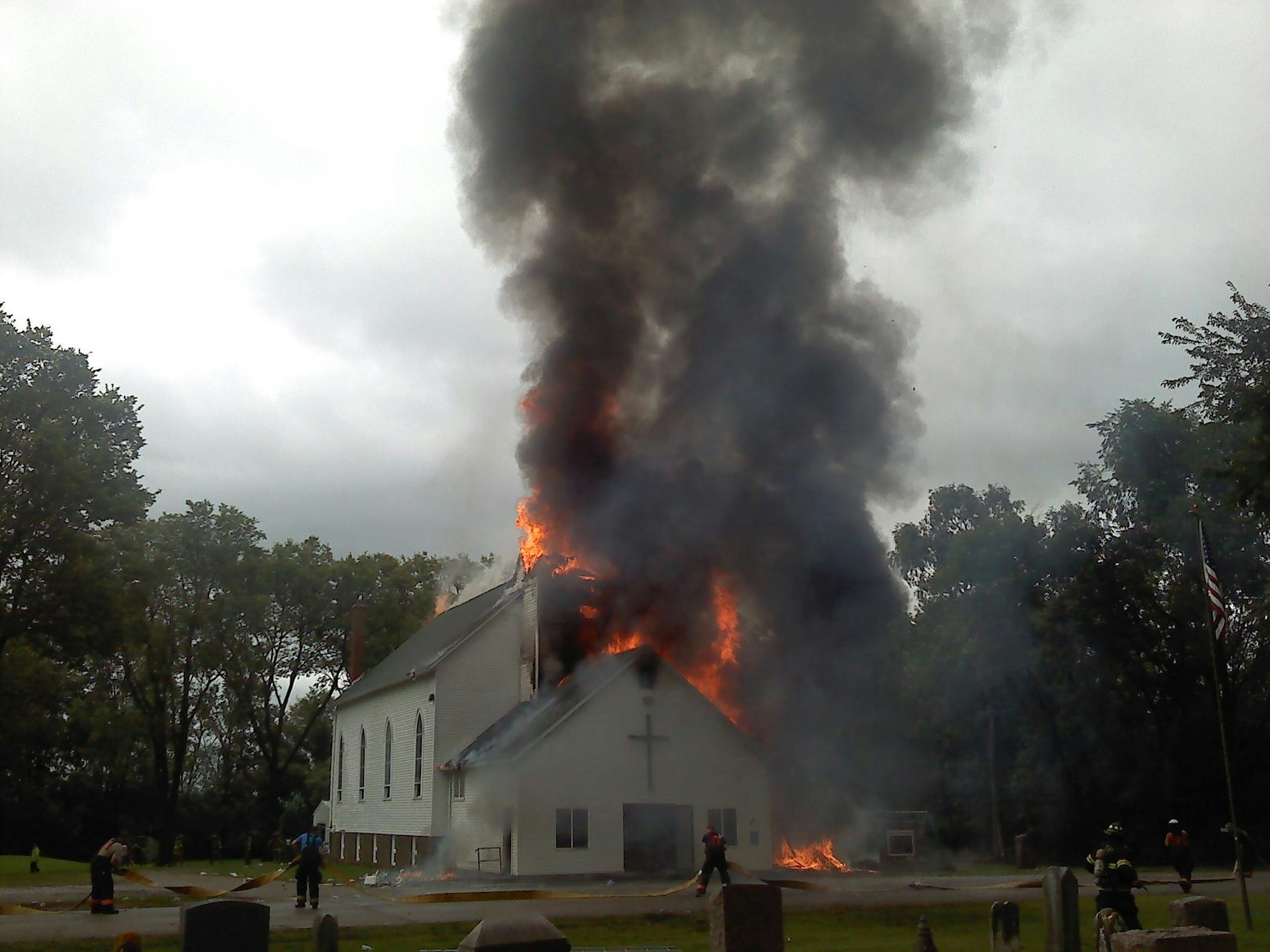The 140-year-old Hawk Creek Lutheran Church went up in flames in June.