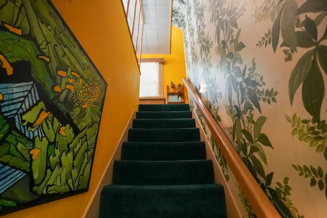 The stairway of Joe and Jack's technicolor house in St. Cloud as featured on HGTV'S 