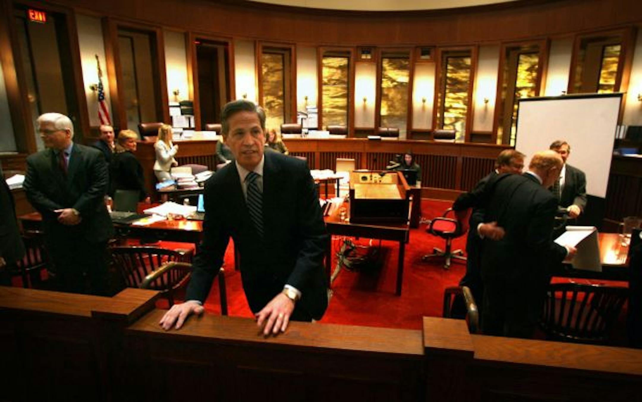 Republican Norm Coleman left the courtroom on Friday at the conclusion of closing arguments in his contest of the U.S. Senate election.