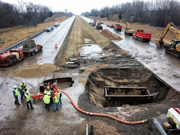 A water main break in Oakdale early Sunday morning caused a large washout under Interstate 694, and motorists will face a major detour for days, said 
