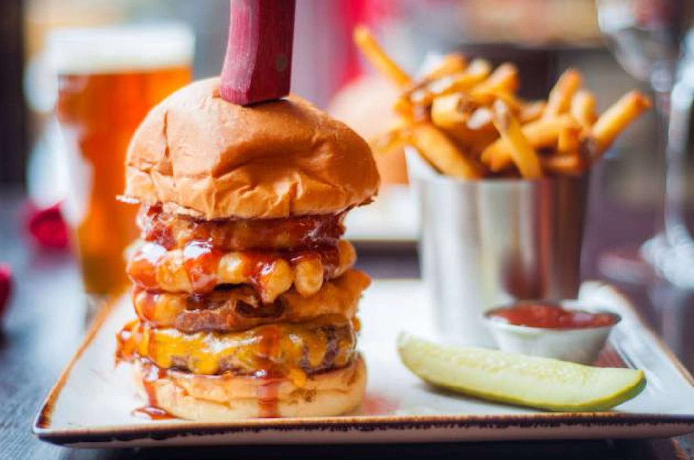 Red Cow is known for its Angus beef, aged ribeye, short rib and brisket burgers, including its award-winning double barrel burger.