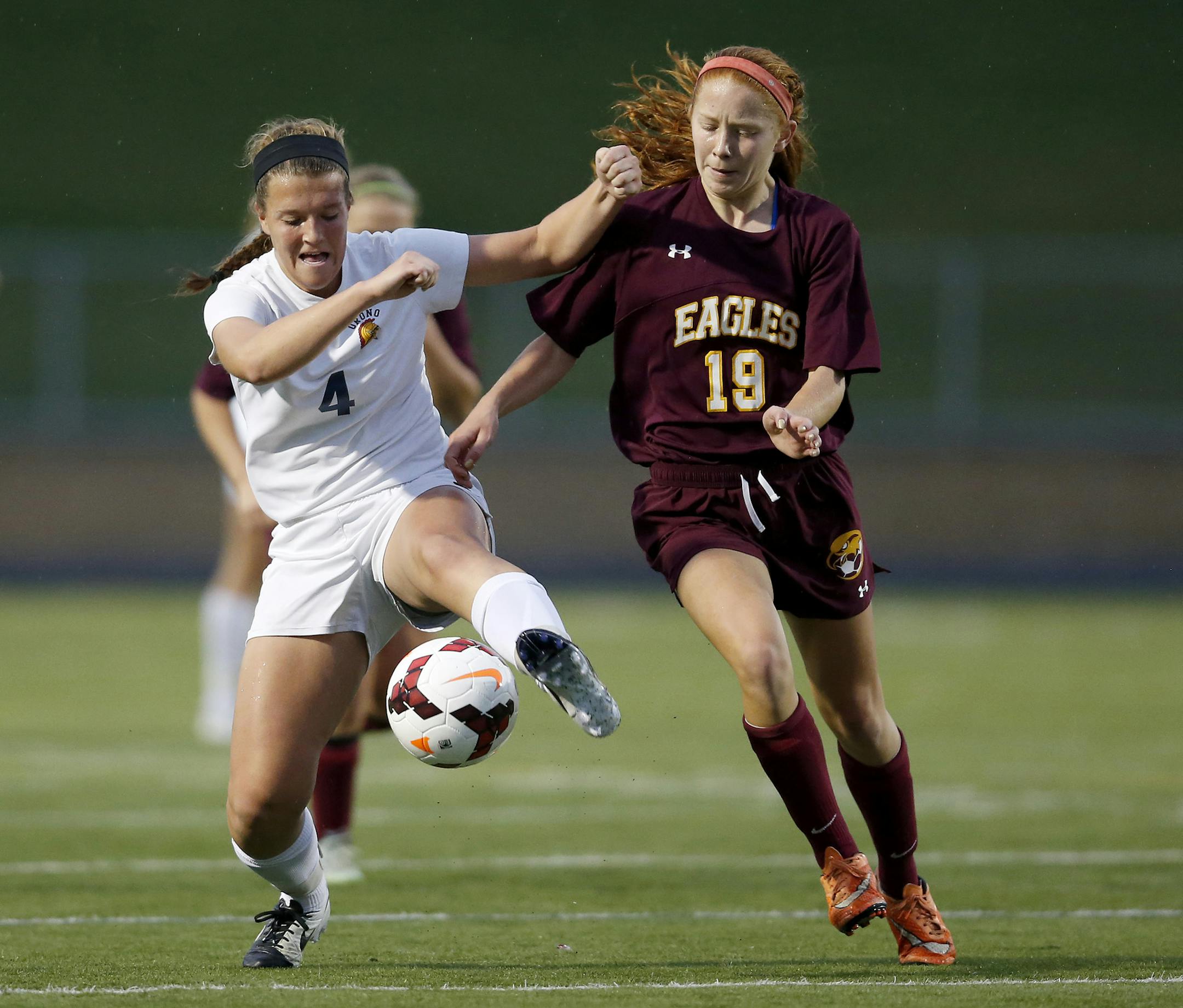 Claire Bash (4) of Orono scored two goals as the Spartans beat Dover-Eyota 6-0 in the Class 1A girls' soccer quarterfinals. Orono is the defending state champion.